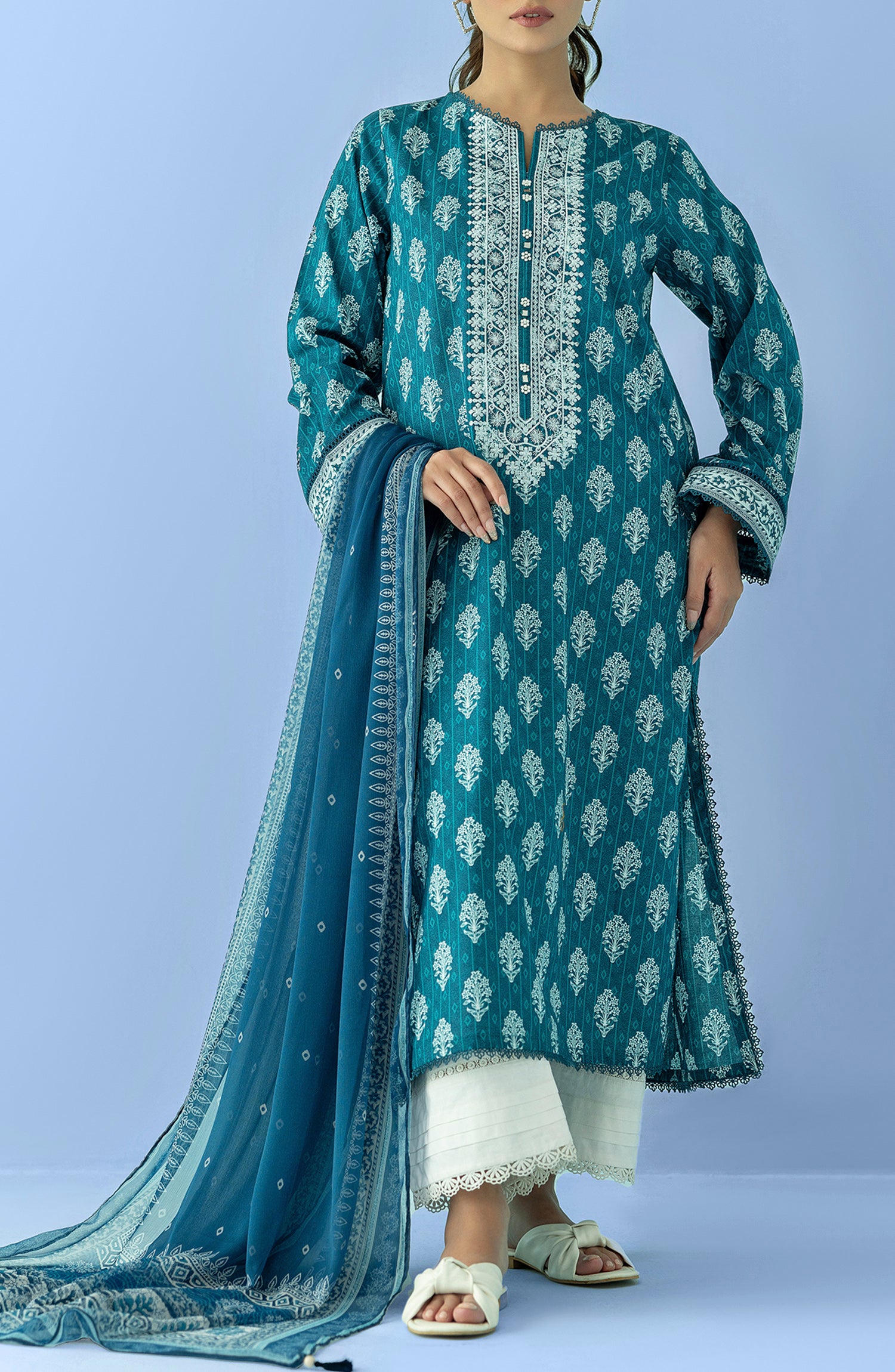 NRDS-24-010/U BLUE LAWN  UNSTITCHED SHIRT DUPATTA