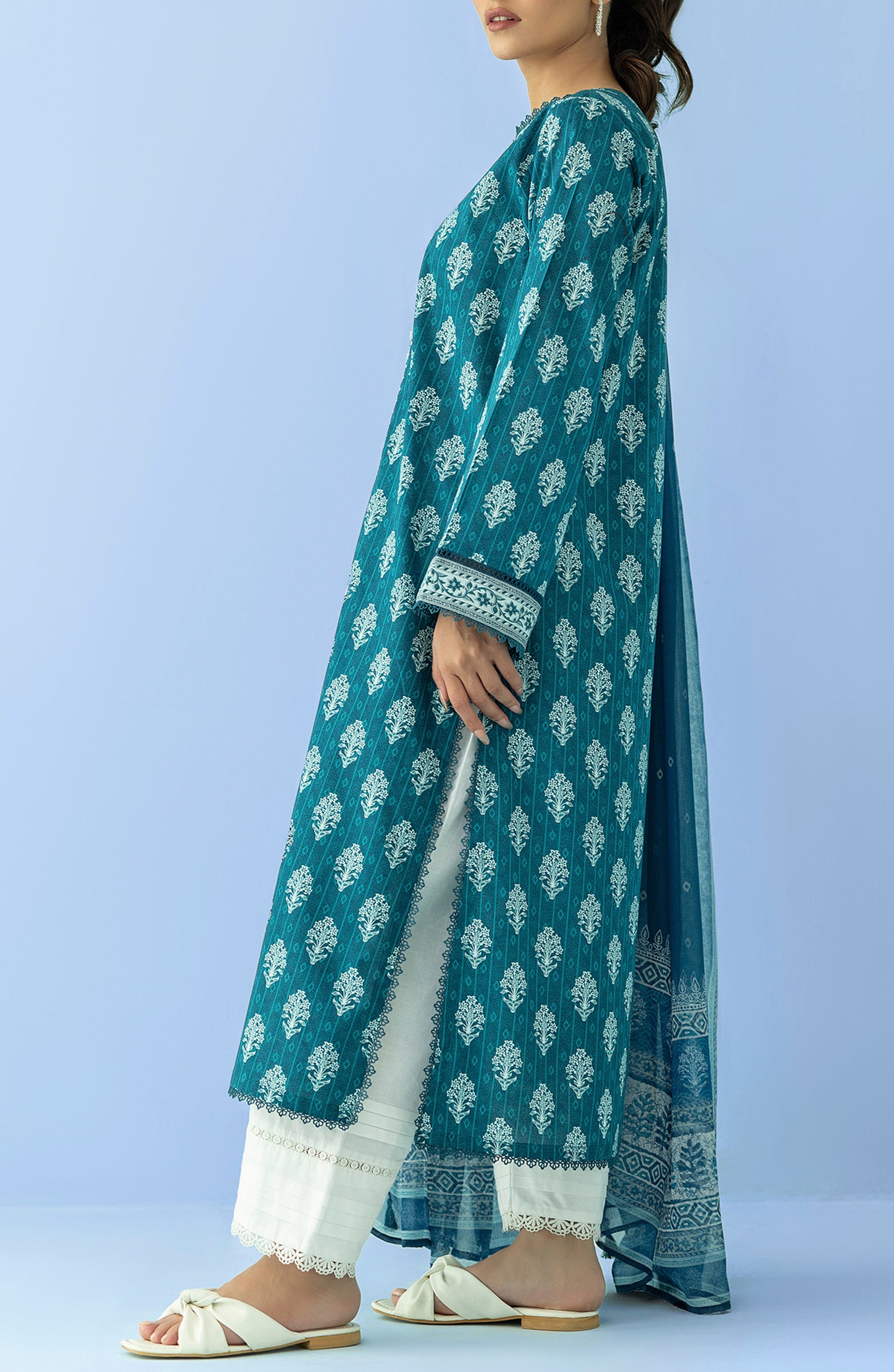 Stitched 2 Piece Printed Embroidered Lawn Shirt and Chiffon Dupatta (NRDS-24-010/S BLUE)