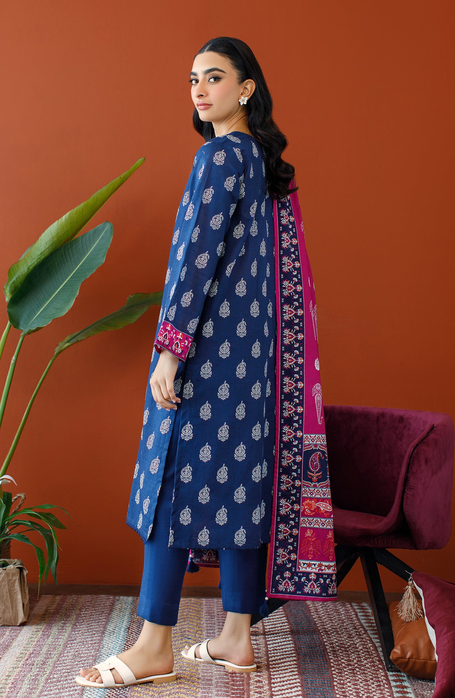 OTL-23-278/U NAVY KHADDAR Women UNSTITCHED SHIRT DUPATTA PANTS