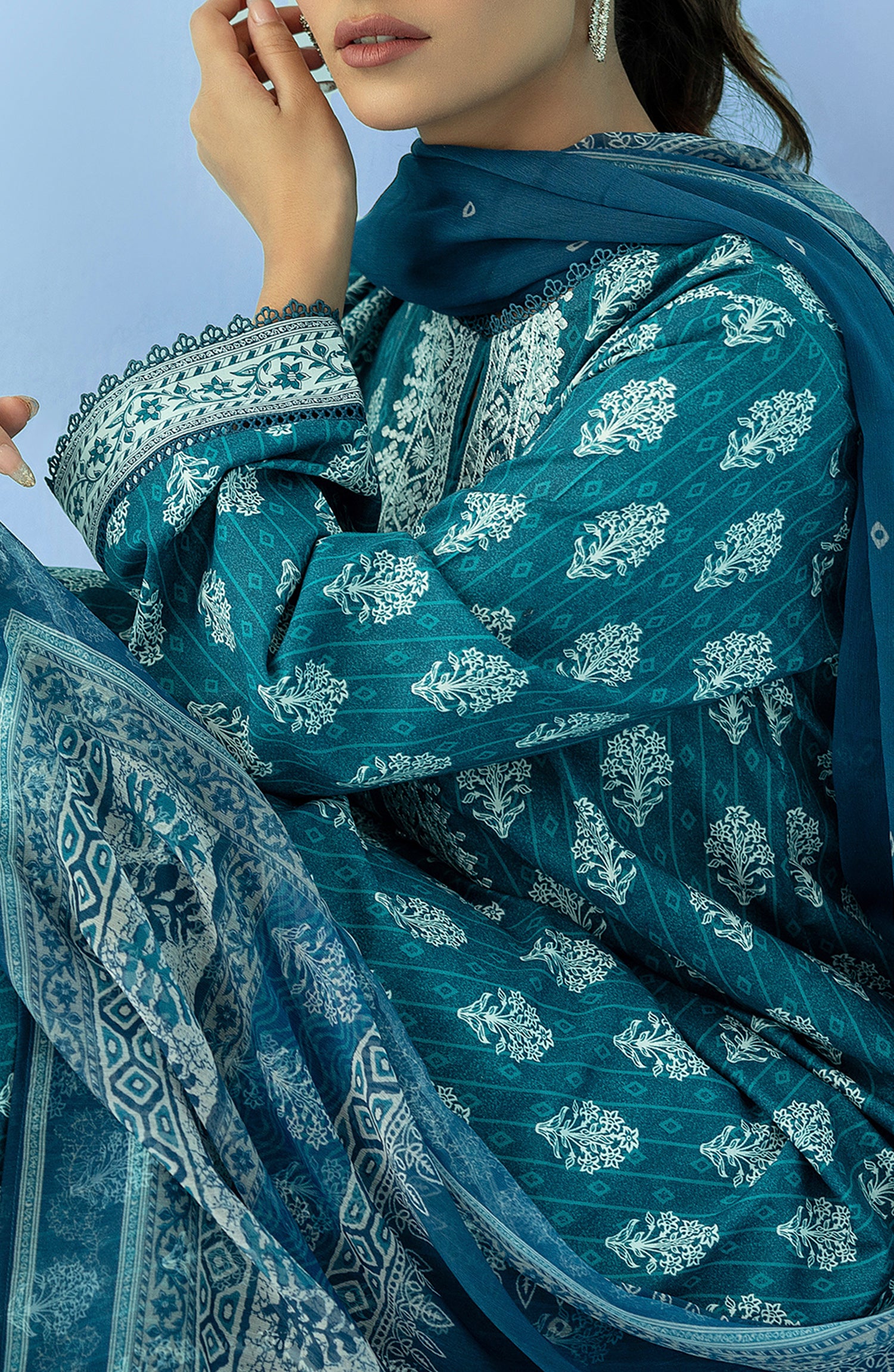 NRDS-24-010/U BLUE LAWN  UNSTITCHED SHIRT DUPATTA