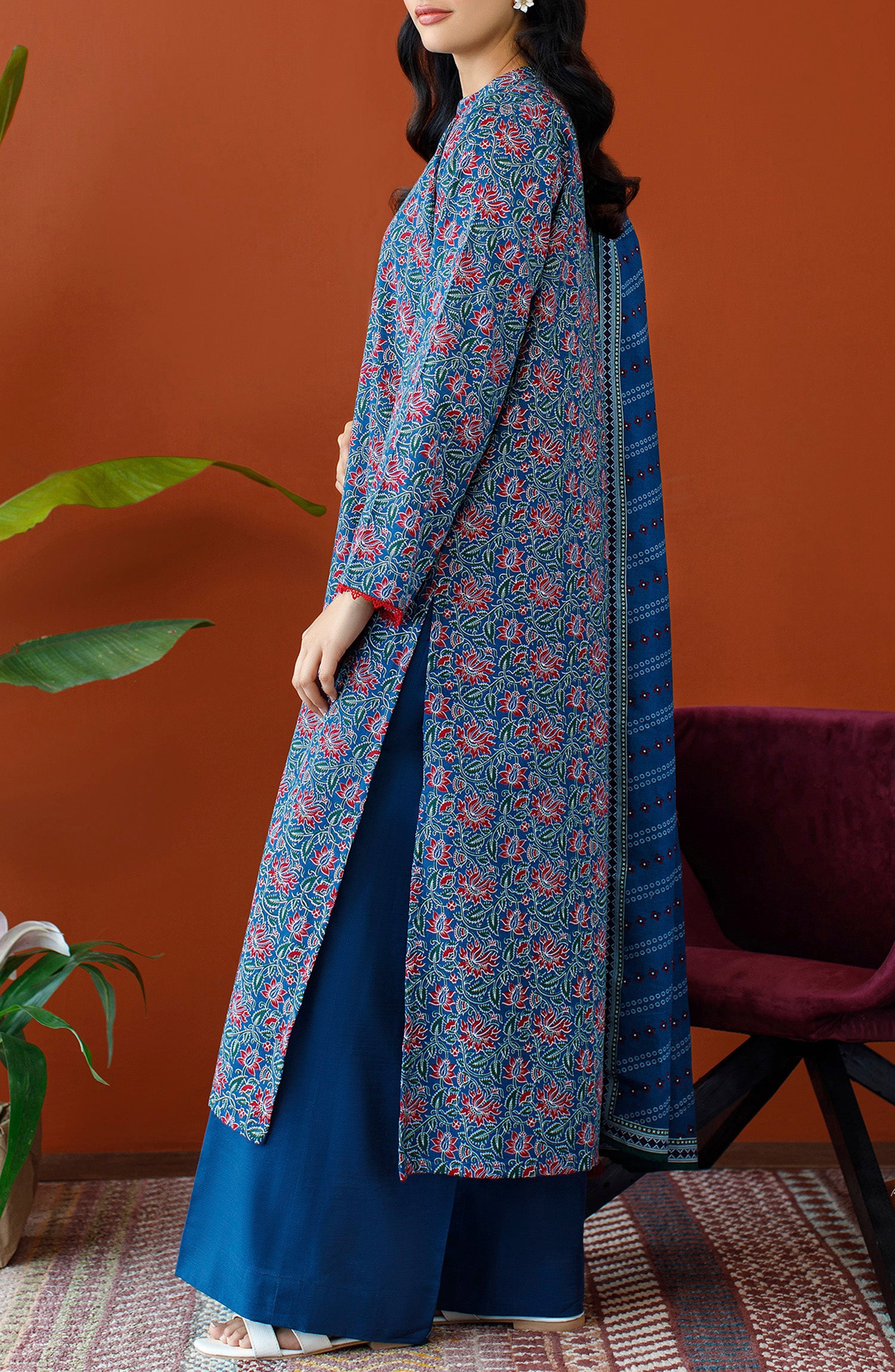 OTL-23-334/U BLUE KHADDAR Women UNSTITCHED SHIRT DUPATTA PANTS