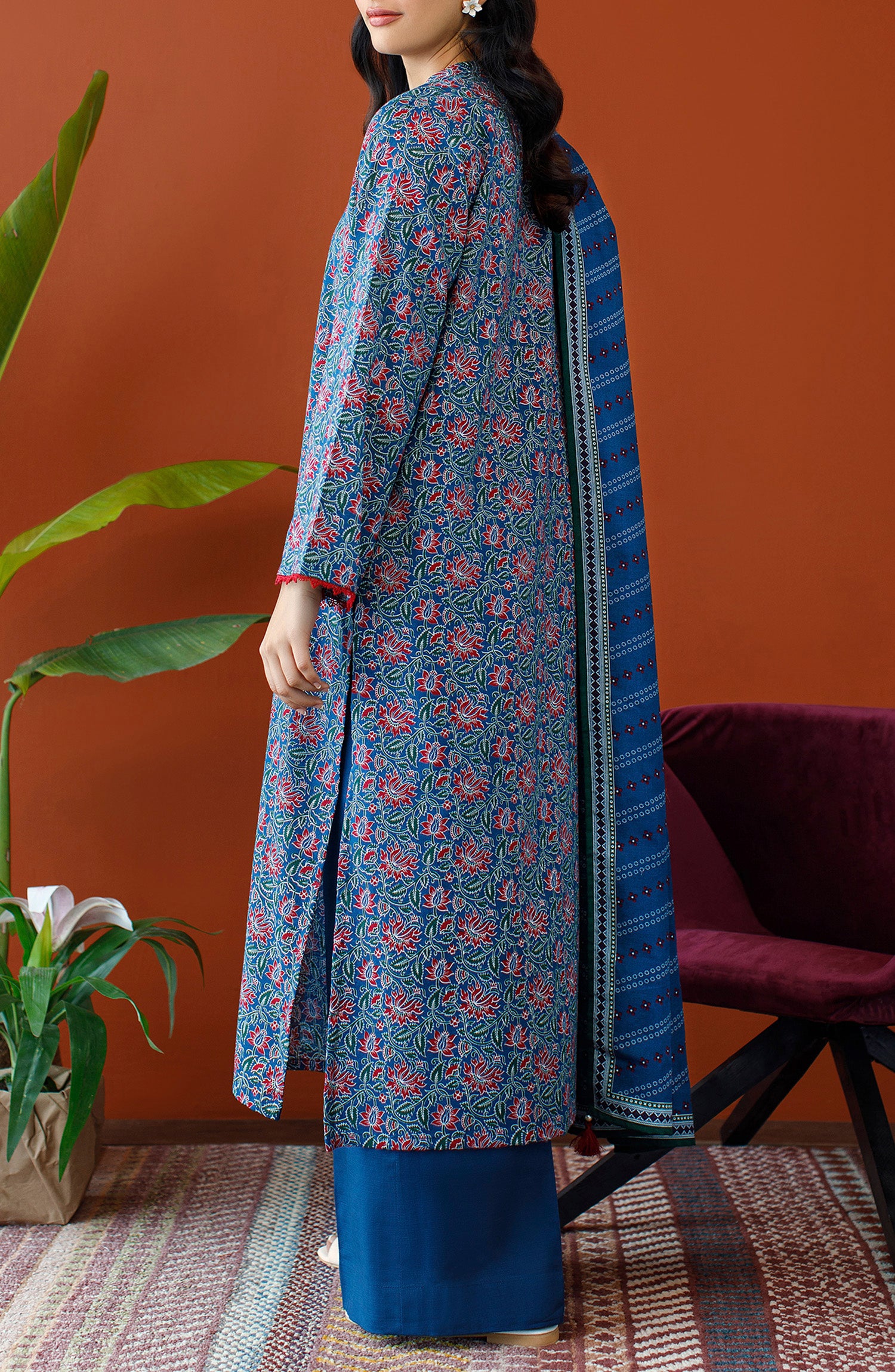 OTL-23-334/U BLUE KHADDAR Women UNSTITCHED SHIRT DUPATTA PANTS