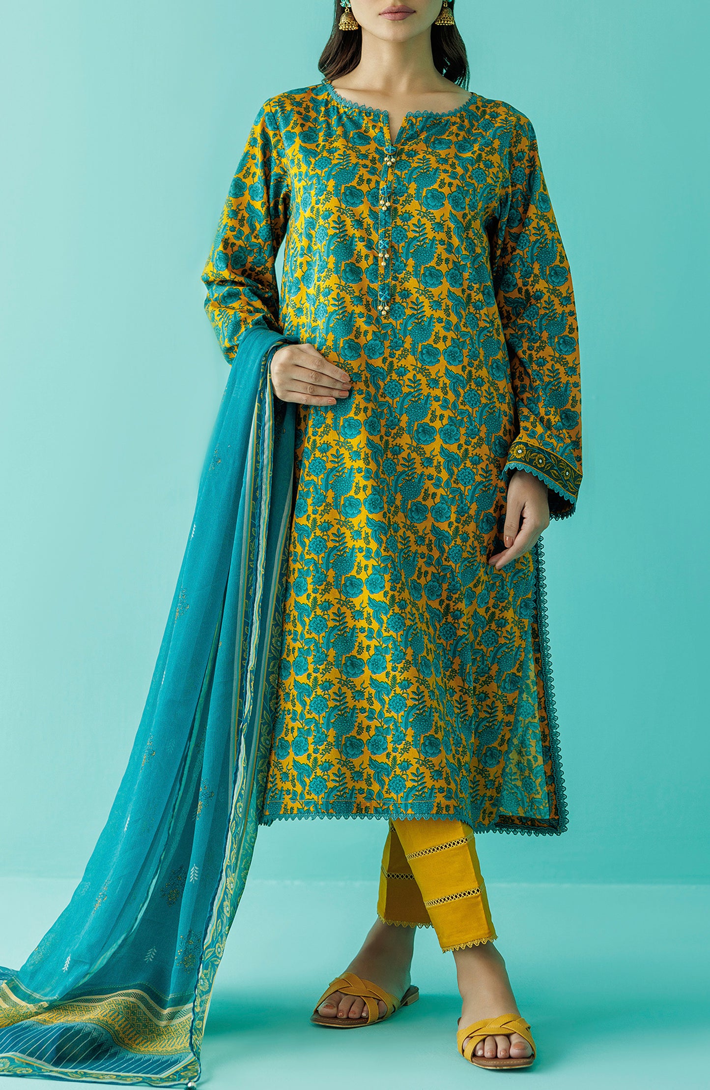 OTL-24-035/U YELLOW LAWN Women UNSTITCHED SHIRT DUPATTA PANTS