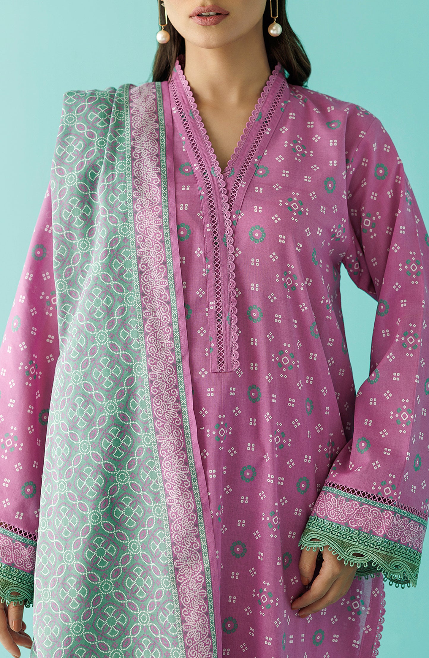 Stitched 3 Piece Printed Lawn Shirt , Cambric Pant and Lawn Dupatta (OTL-24-047/S FONDANT PINK)