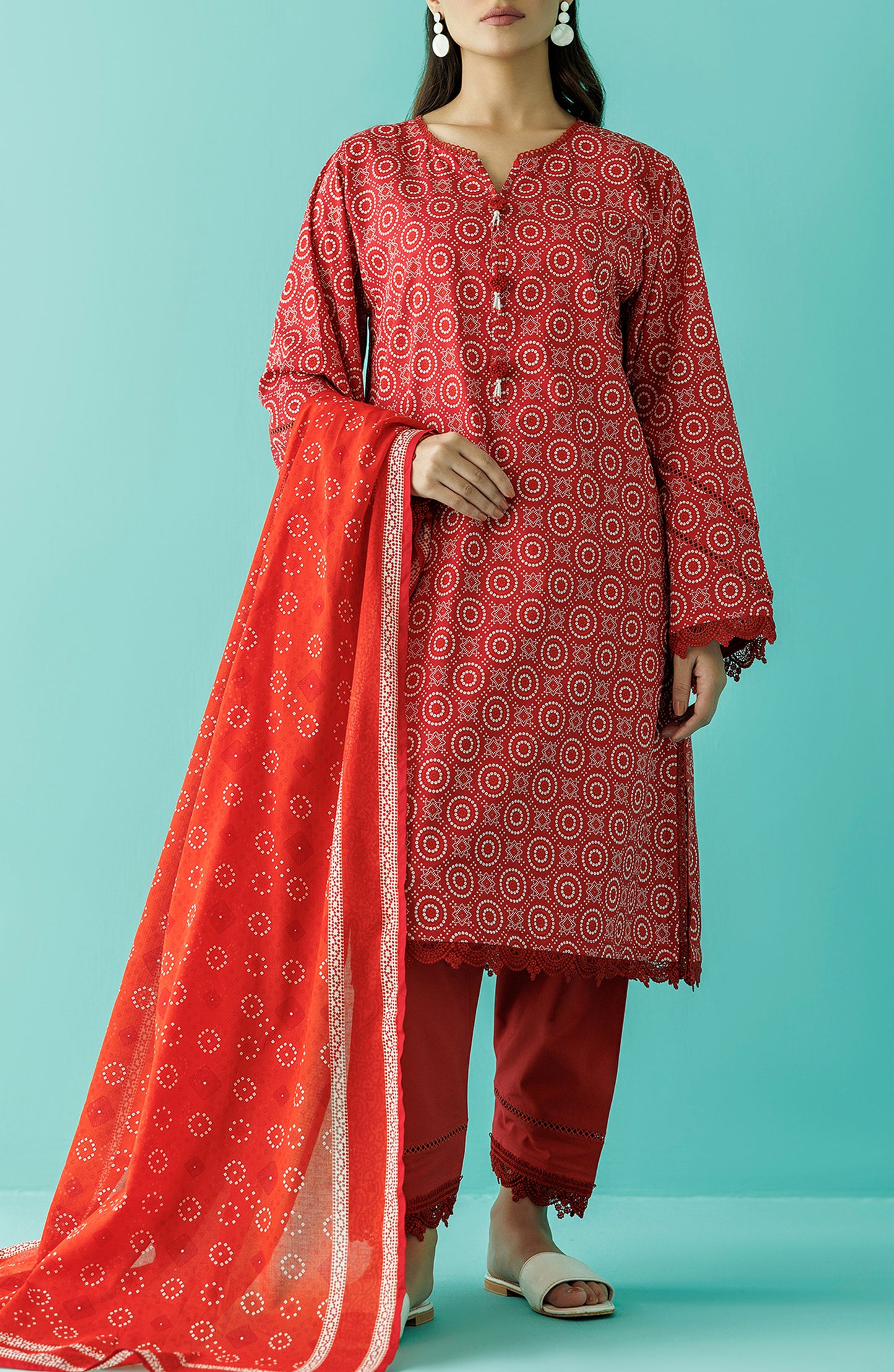 OTL-24-050/U RED LAWN Women UNSTITCHED SHIRT DUPATTA PANTS