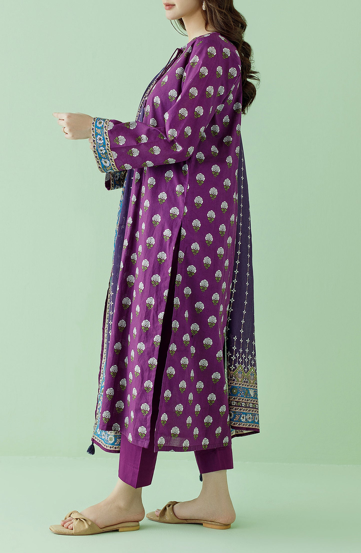 Stitched 3 Piece Printed Lawn Shirt , Cambric Pant and Lawn Dupatta (OTL-23-359/S PURPLE)