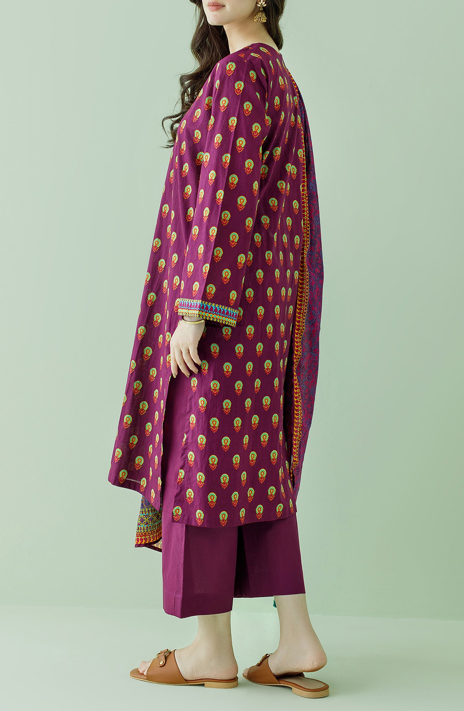 Stitched 3 Piece Printed Lawn Shirt , Cambric Pant and Lawn Dupatta (OTL-23-346/S MAGENTA)