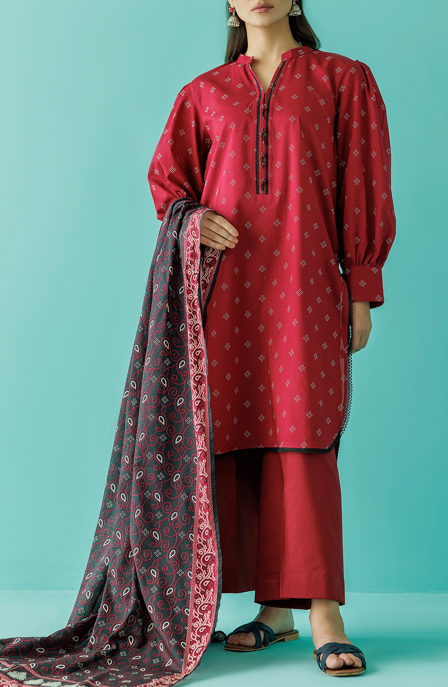 OTL-24-054/U RED LAWN Women UNSTITCHED SHIRT DUPATTA PANTS