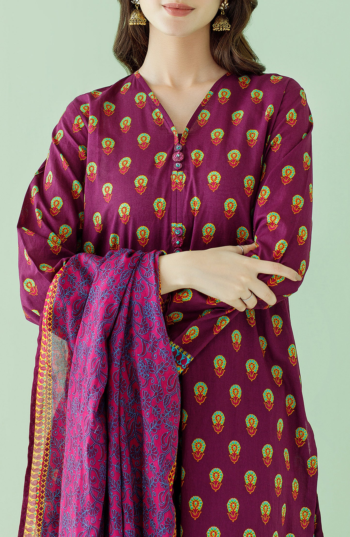 OTL-23-346/U MAGENTA LAWN Women UNSTITCHED SHIRT DUPATTA PANTS