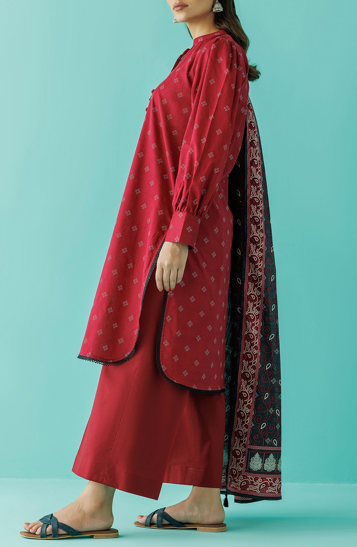 OTL-24-054/U RED LAWN Women UNSTITCHED SHIRT DUPATTA PANTS