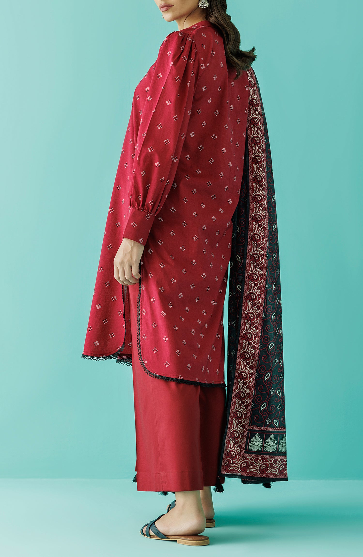 OTL-24-054/U RED LAWN Women UNSTITCHED SHIRT DUPATTA PANTS