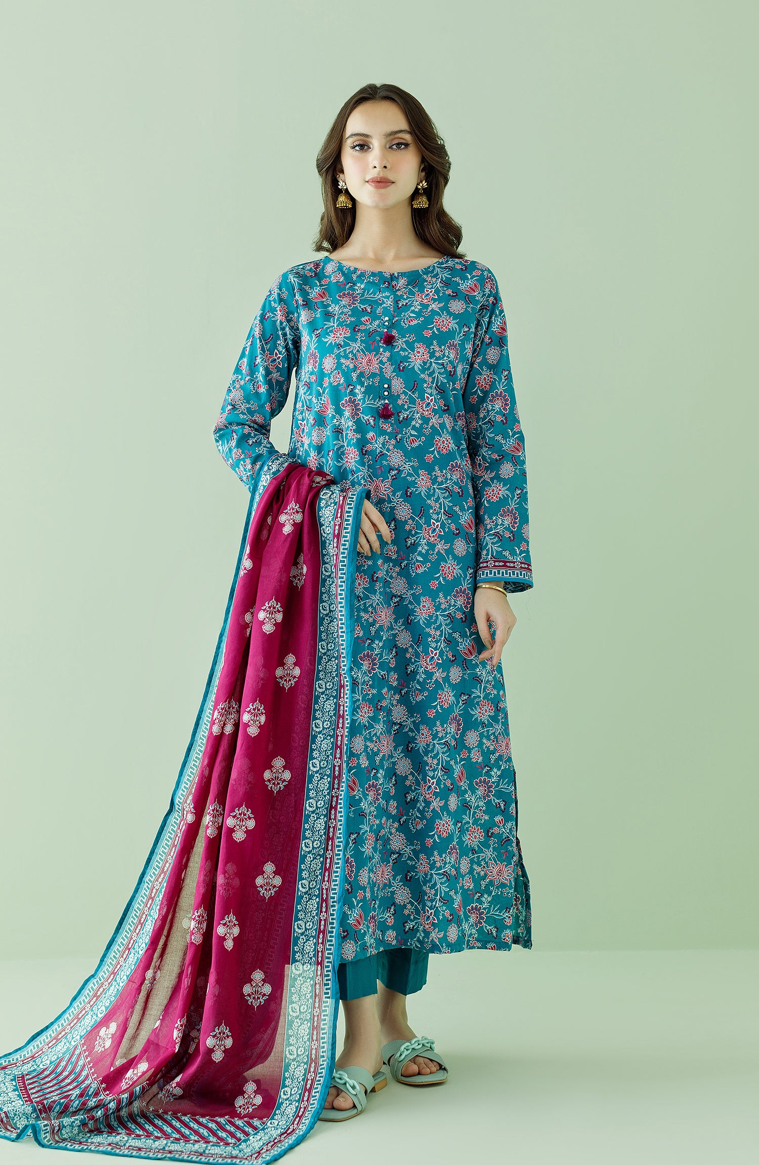 OTL-23-358/S TEAL LAWN Women READY TO WEAR SHIRT DUPATTA PANTS