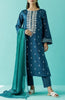 Stitched 3 Piece Printed Embroidered Lawn Shirt , Cambric Pant and Chiffon Dupatta (OTL-24-043/S DARK BLUE)