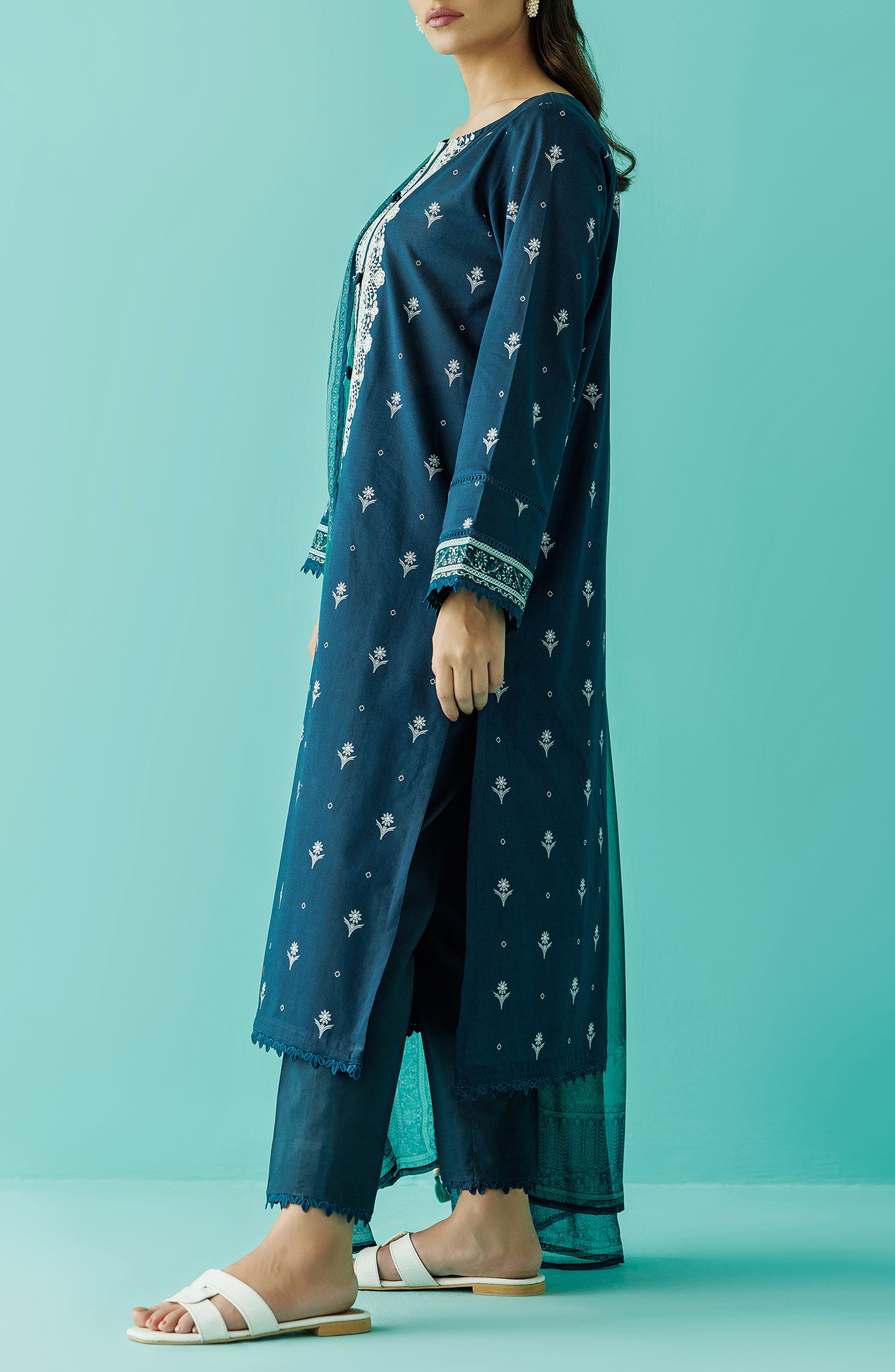 OTL-24-043/U DARK BLUE LAWN Women UNSTITCHED SHIRT DUPATTA PANTS