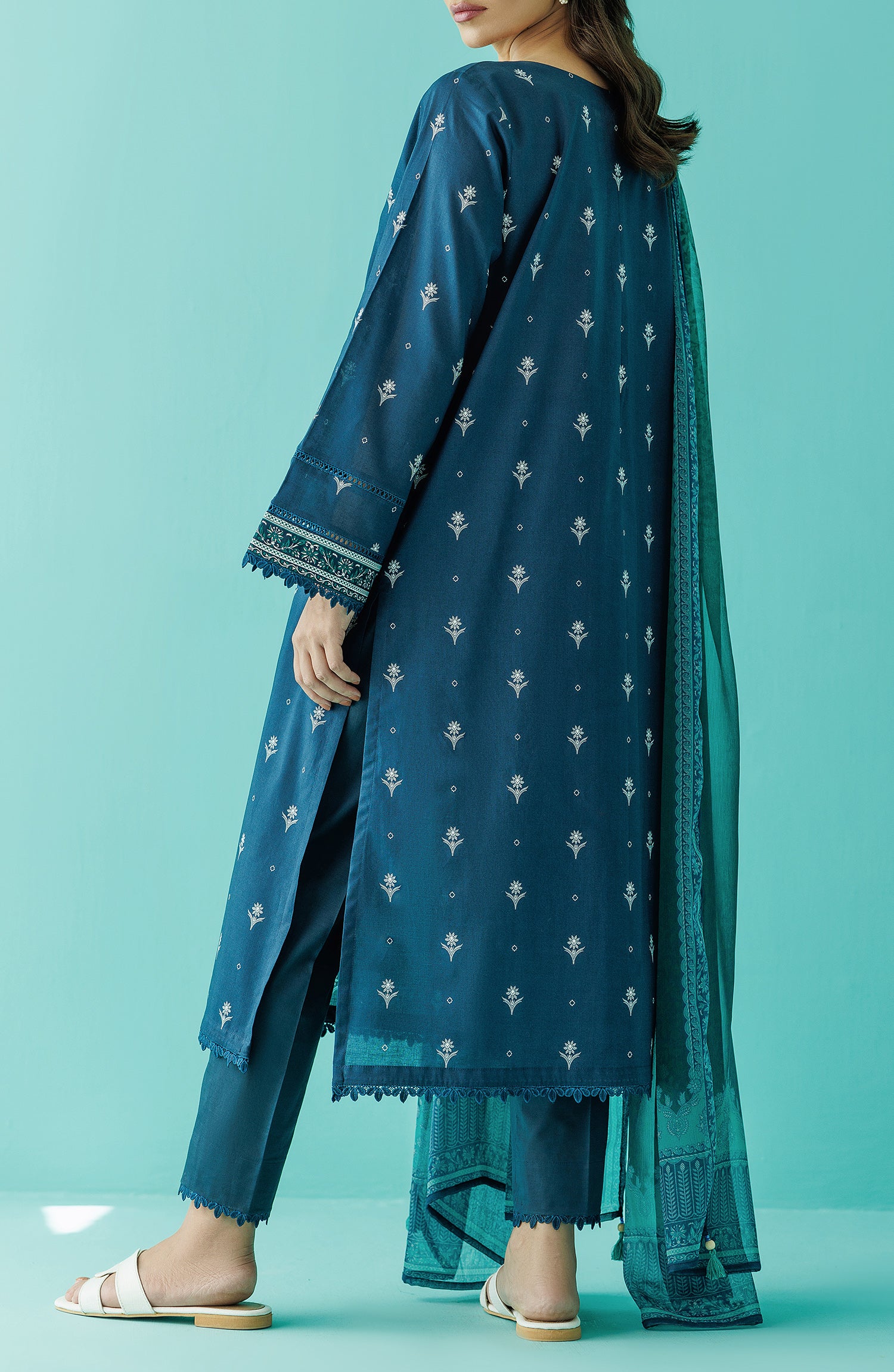 OTL-24-043/U DARK BLUE LAWN Women UNSTITCHED SHIRT DUPATTA PANTS