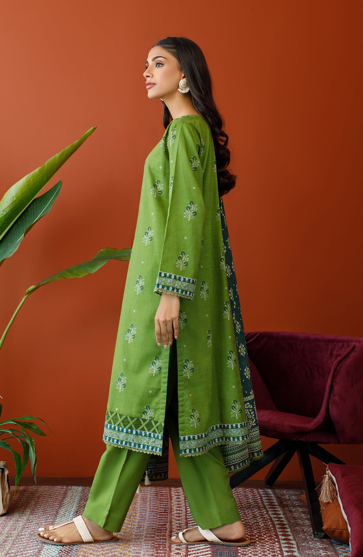 OTL-23-245/S L.GREEN KHADDAR Women READY TO WEAR SHIRT DUPATTA PANTS