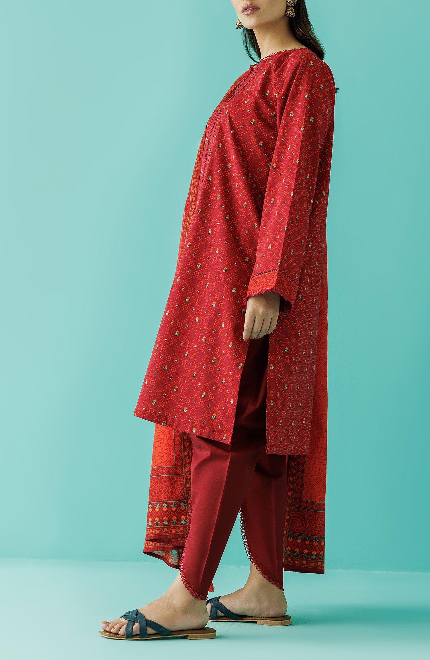 Stitched 3 Piece Printed Lawn Shirt , Cambric Pant and Lawn Dupatta (OTL-24-052/S MAROON)