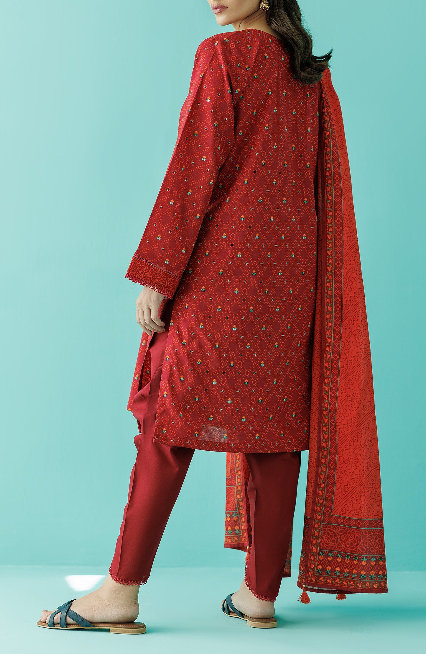 Stitched 3 Piece Printed Lawn Shirt , Cambric Pant and Lawn Dupatta (OTL-24-052/S MAROON)