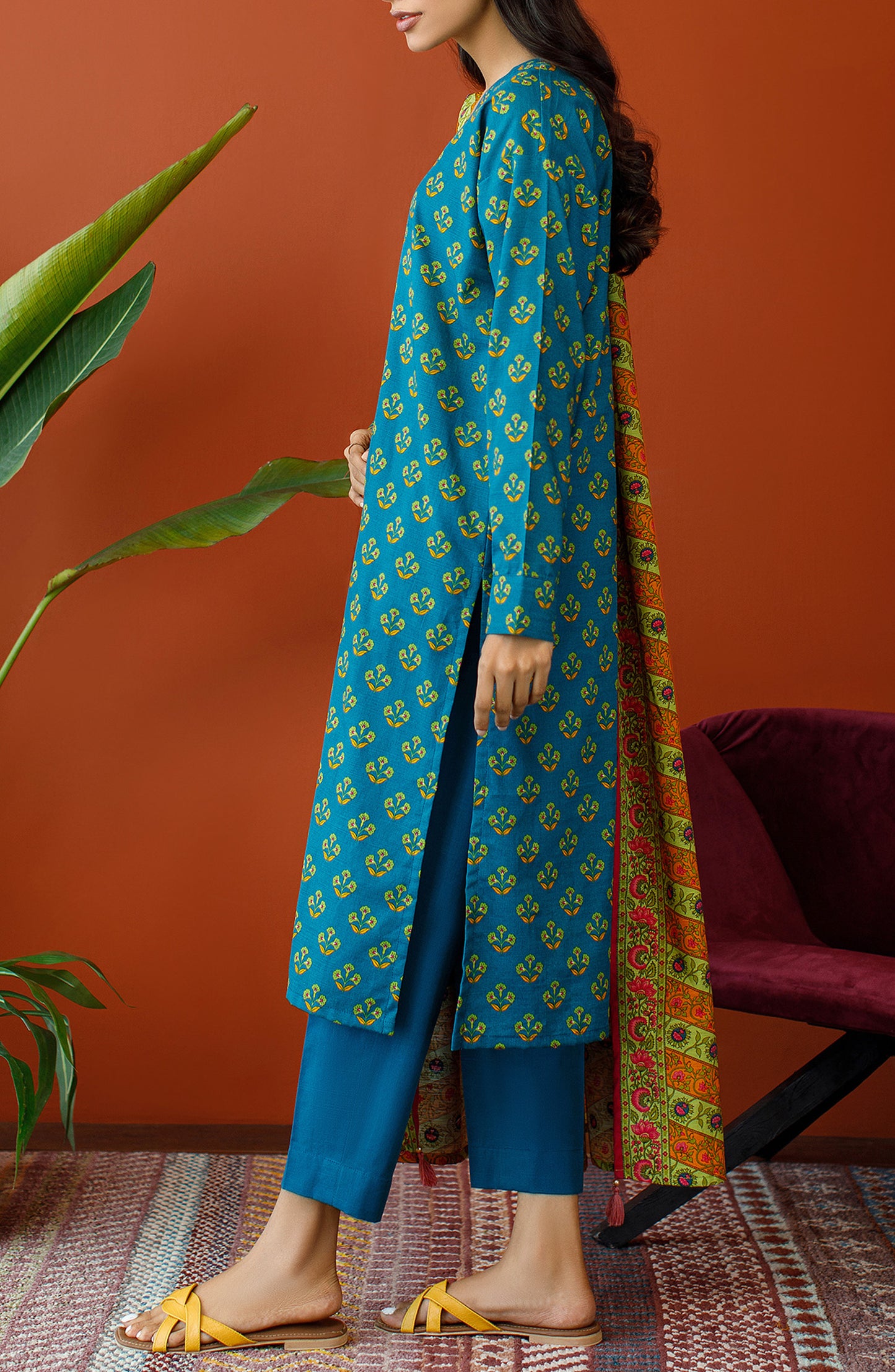 OTL-23-304/U TEAL KHADDAR Women UNSTITCHED SHIRT DUPATTA PANTS