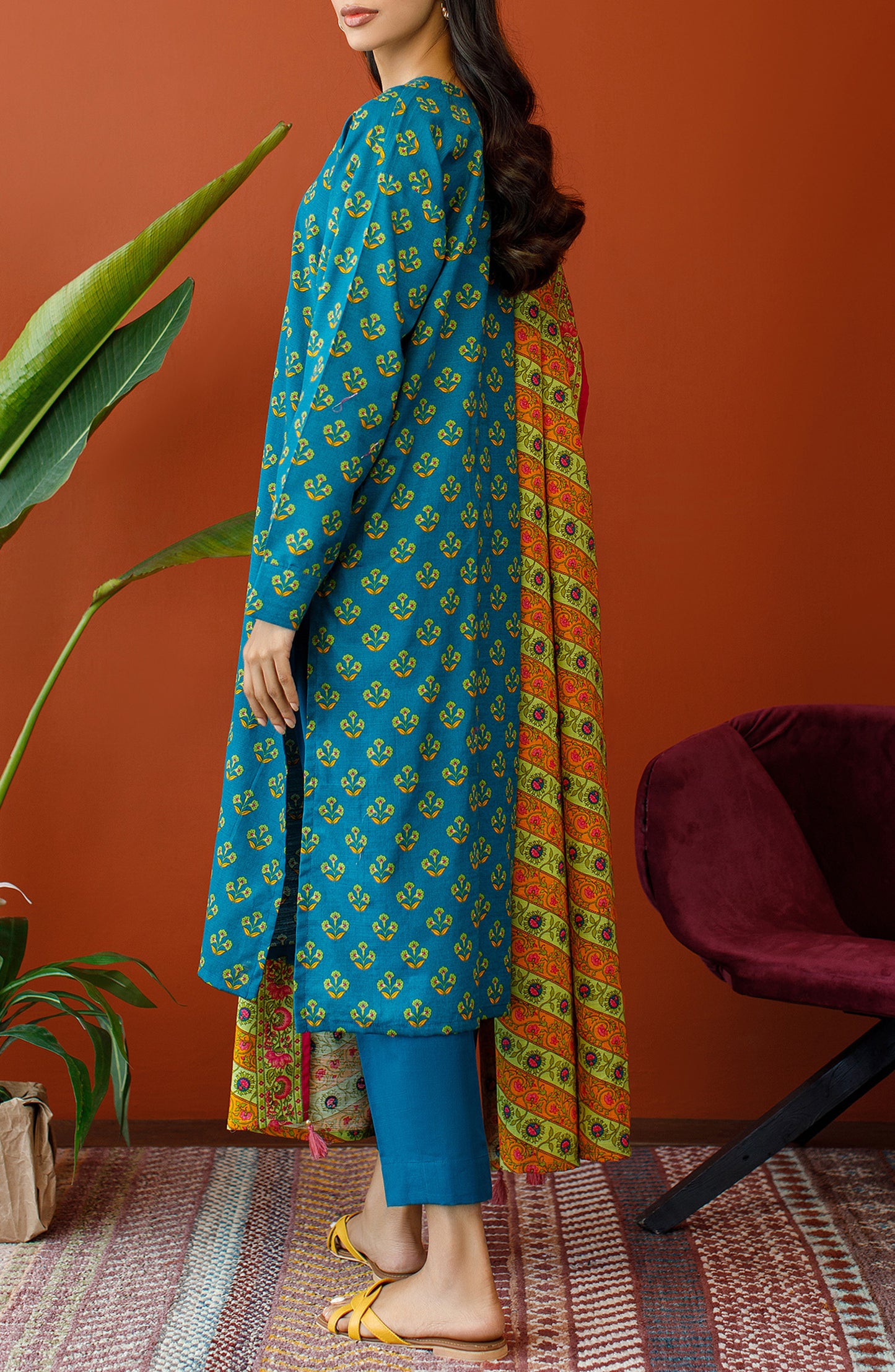 OTL-23-304/U TEAL KHADDAR Women UNSTITCHED SHIRT DUPATTA PANTS