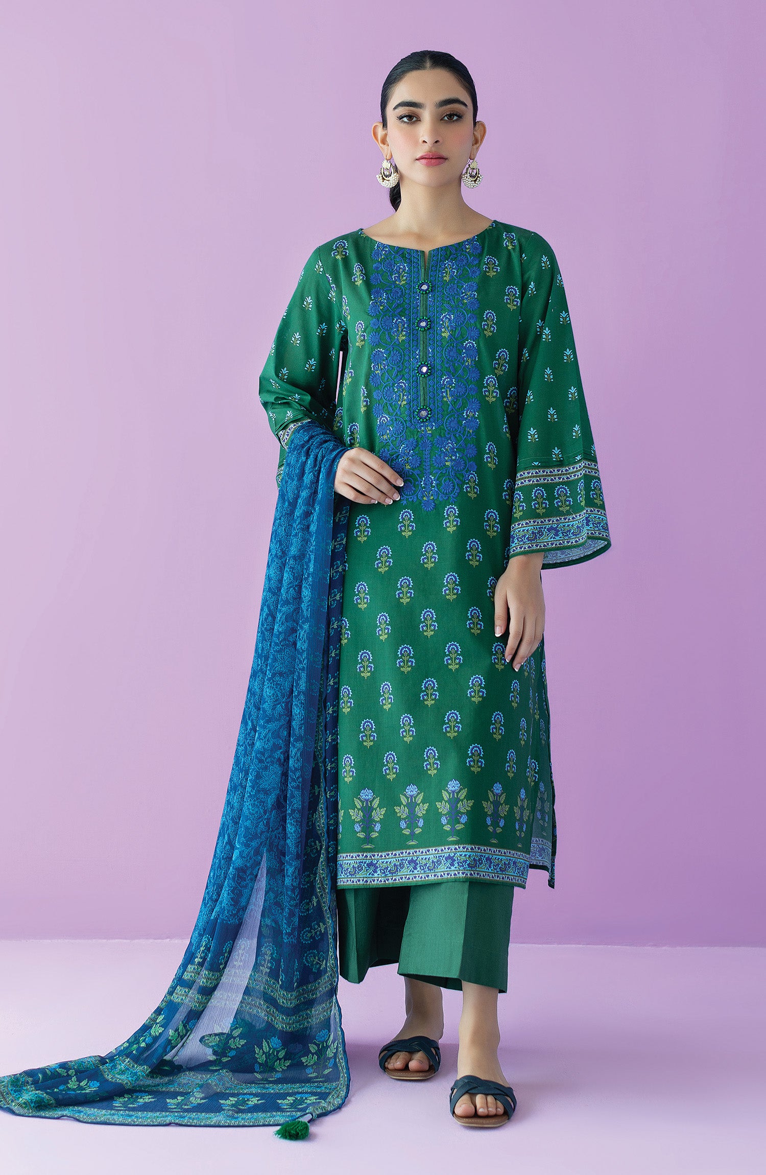 OTL-23-122/U GREEN LAWN  UNSTITCHED SHIRT DUPATTA PANTS