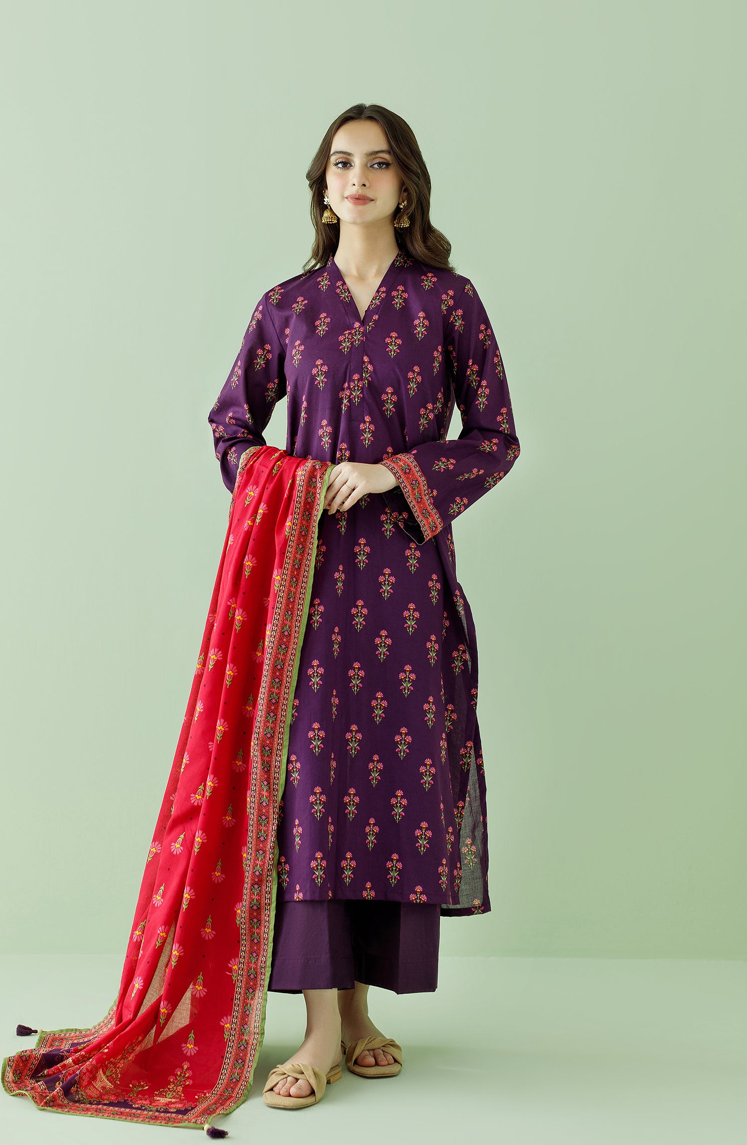 OTL-23-347/S PURPLE LAWN Women READY TO WEAR SHIRT DUPATTA PANTS