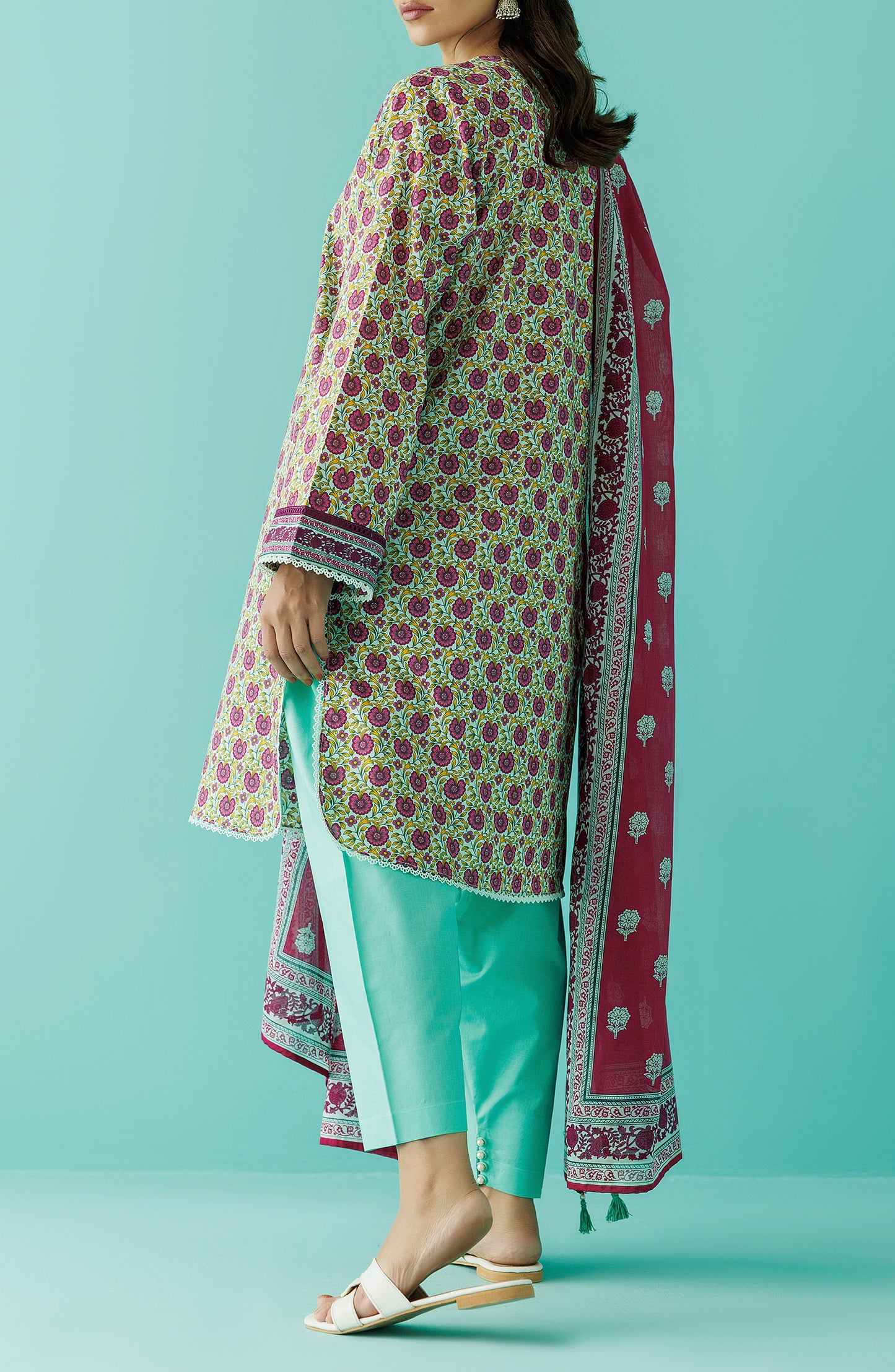 Unstitched 3 Piece Printed Lawn Shirt , Cambric Pant and Lawn Dupatta (OTL-24-066/U GREEN)