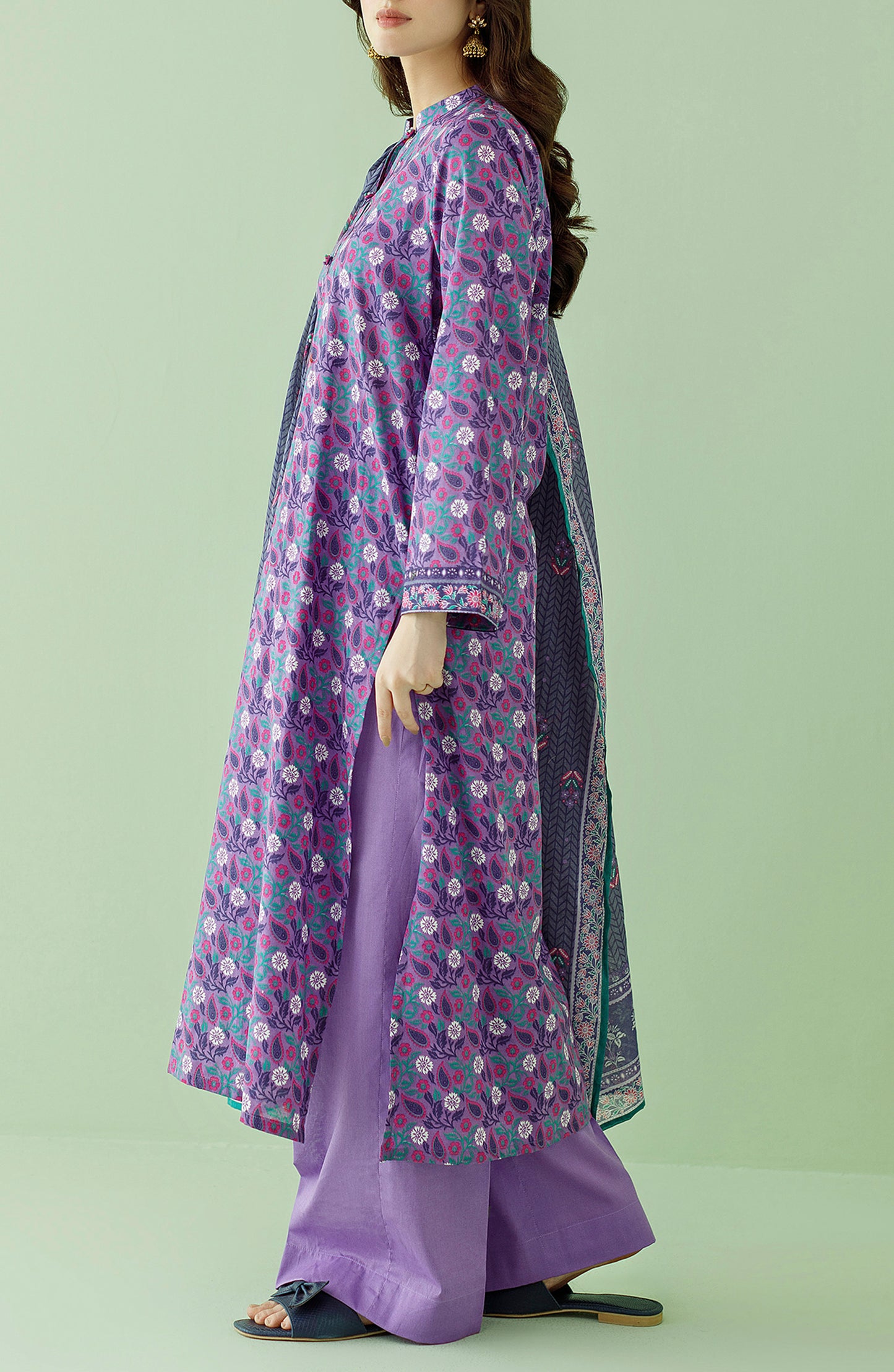 Stitched 3 Piece Printed Lawn Shirt , Cambric Pant and Lawn Dupatta (OTL-23-354/S LILAC)