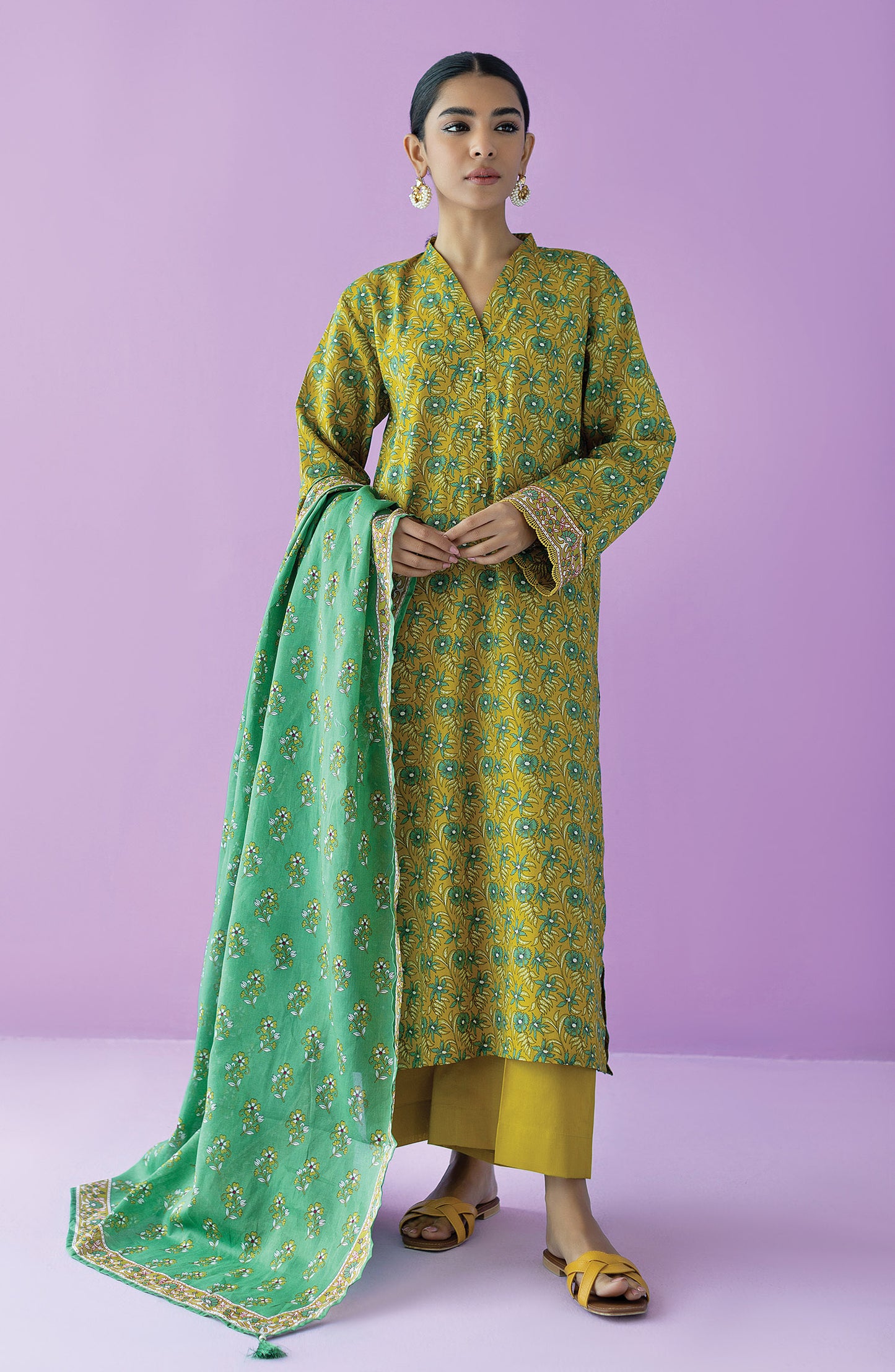 OTL-23-145/U MEHNDI LAWN  UNSTITCHED SHIRT DUPATTA PANTS