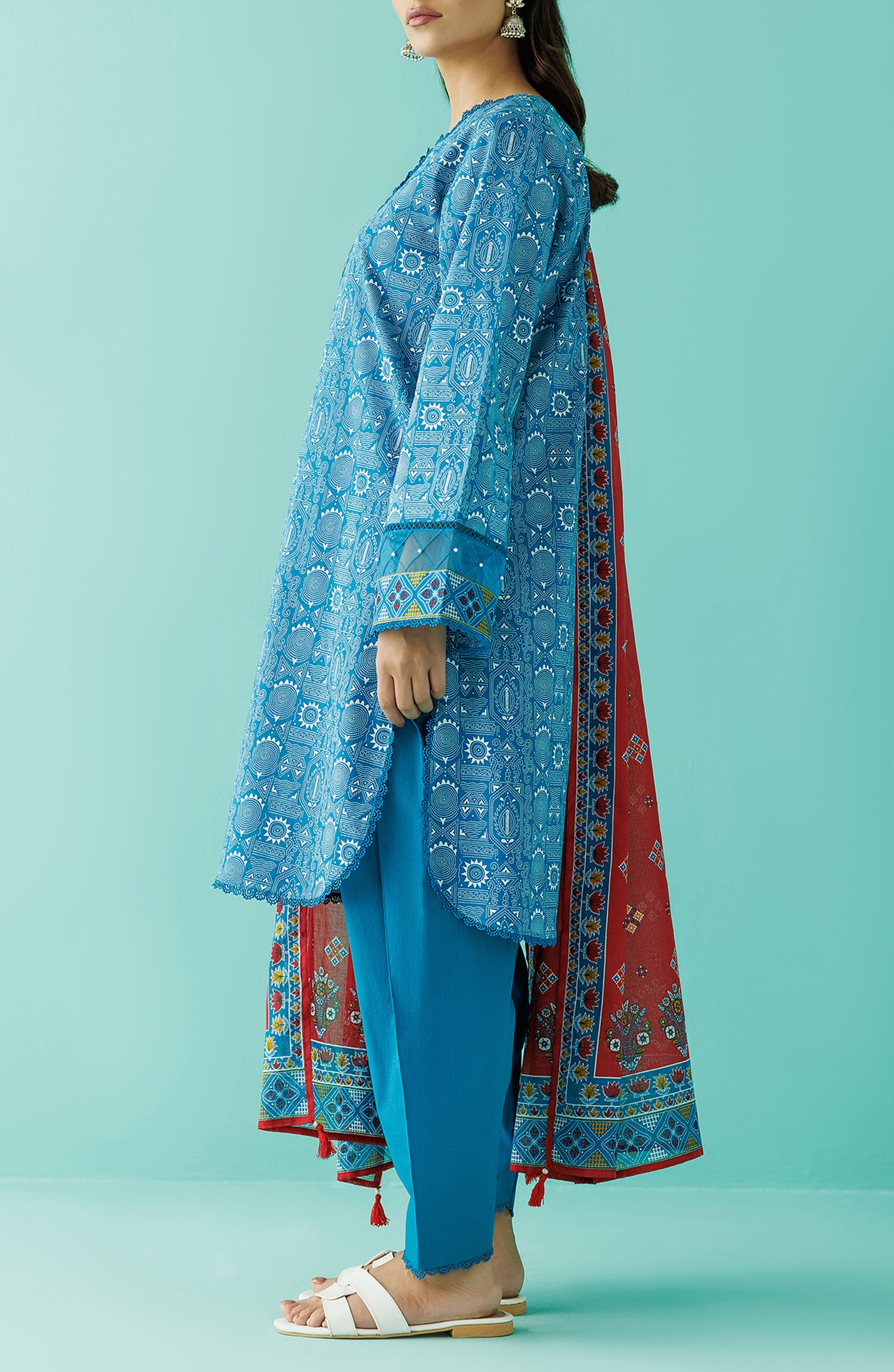 Stitched 3 Piece Printed Lawn Shirt , Cambric Pant and Lawn Dupatta (OTL-24-084/S BLUE)