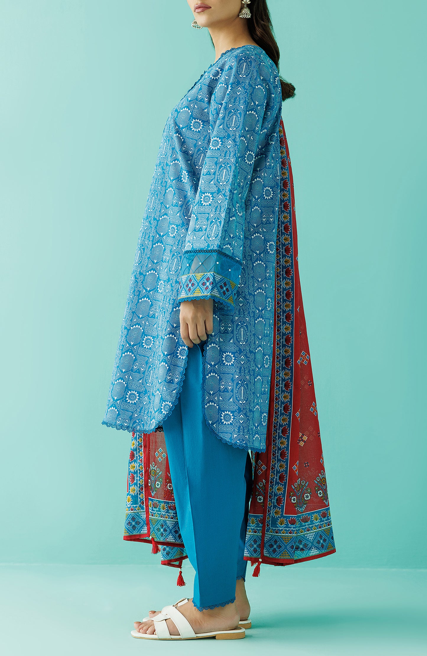 Stitched 3 Piece Printed Lawn Shirt , Cambric Pant and Lawn Dupatta (OTL-24-084/S BLUE)