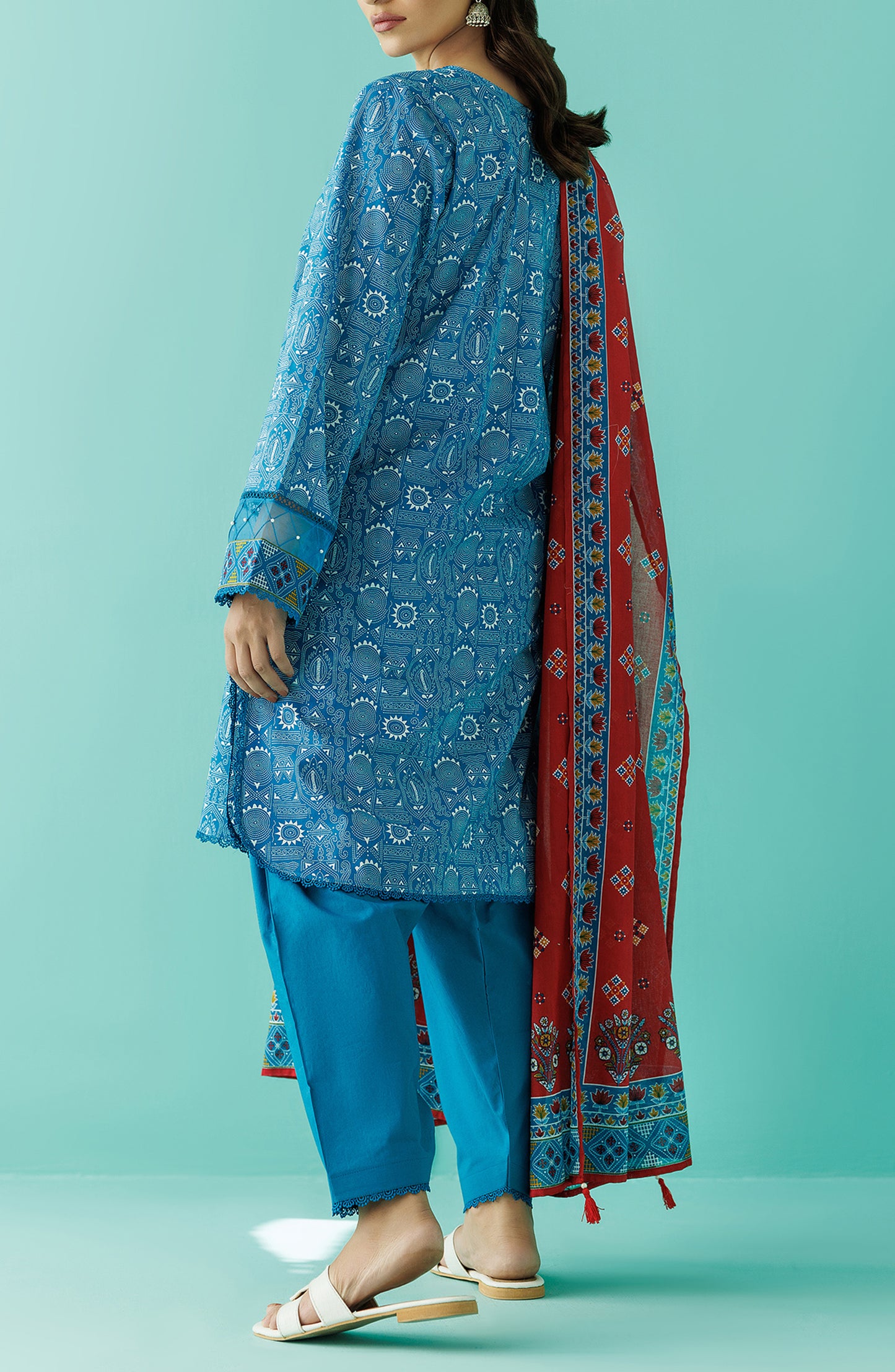 Stitched 3 Piece Printed Lawn Shirt , Cambric Pant and Lawn Dupatta (OTL-24-084/S BLUE)