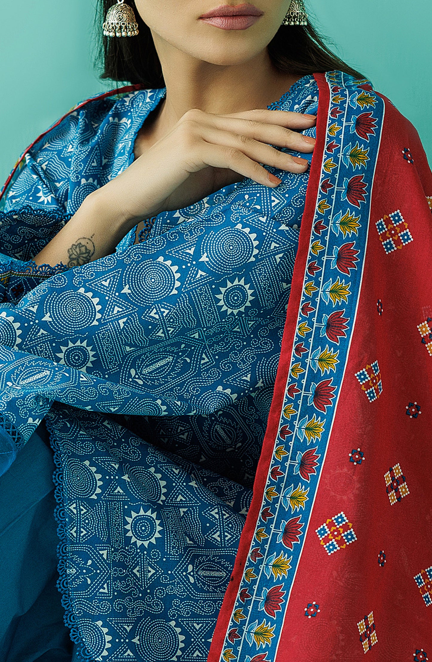 Stitched 3 Piece Printed Lawn Shirt , Cambric Pant and Lawn Dupatta (OTL-24-084/S BLUE)