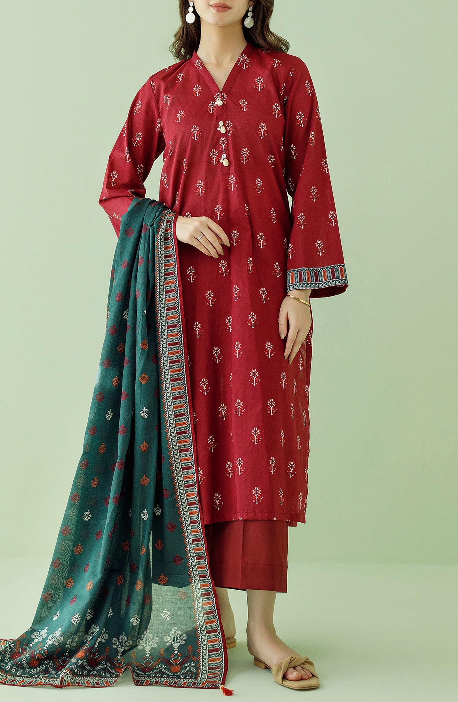 OTL-23-360/U RED LAWN Women UNSTITCHED SHIRT DUPATTA PANTS