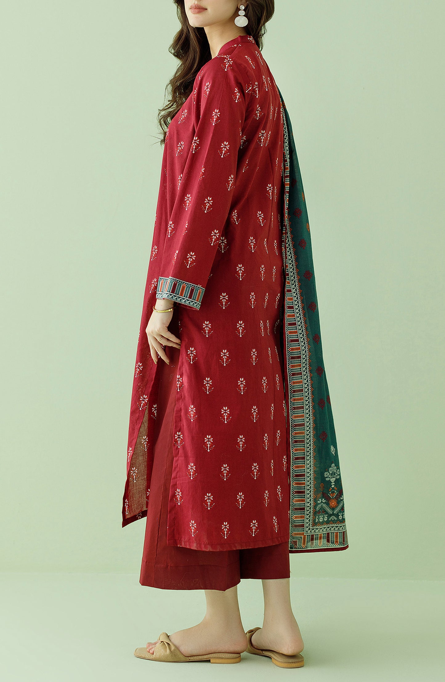 OTL-23-360/U RED LAWN Women UNSTITCHED SHIRT DUPATTA PANTS