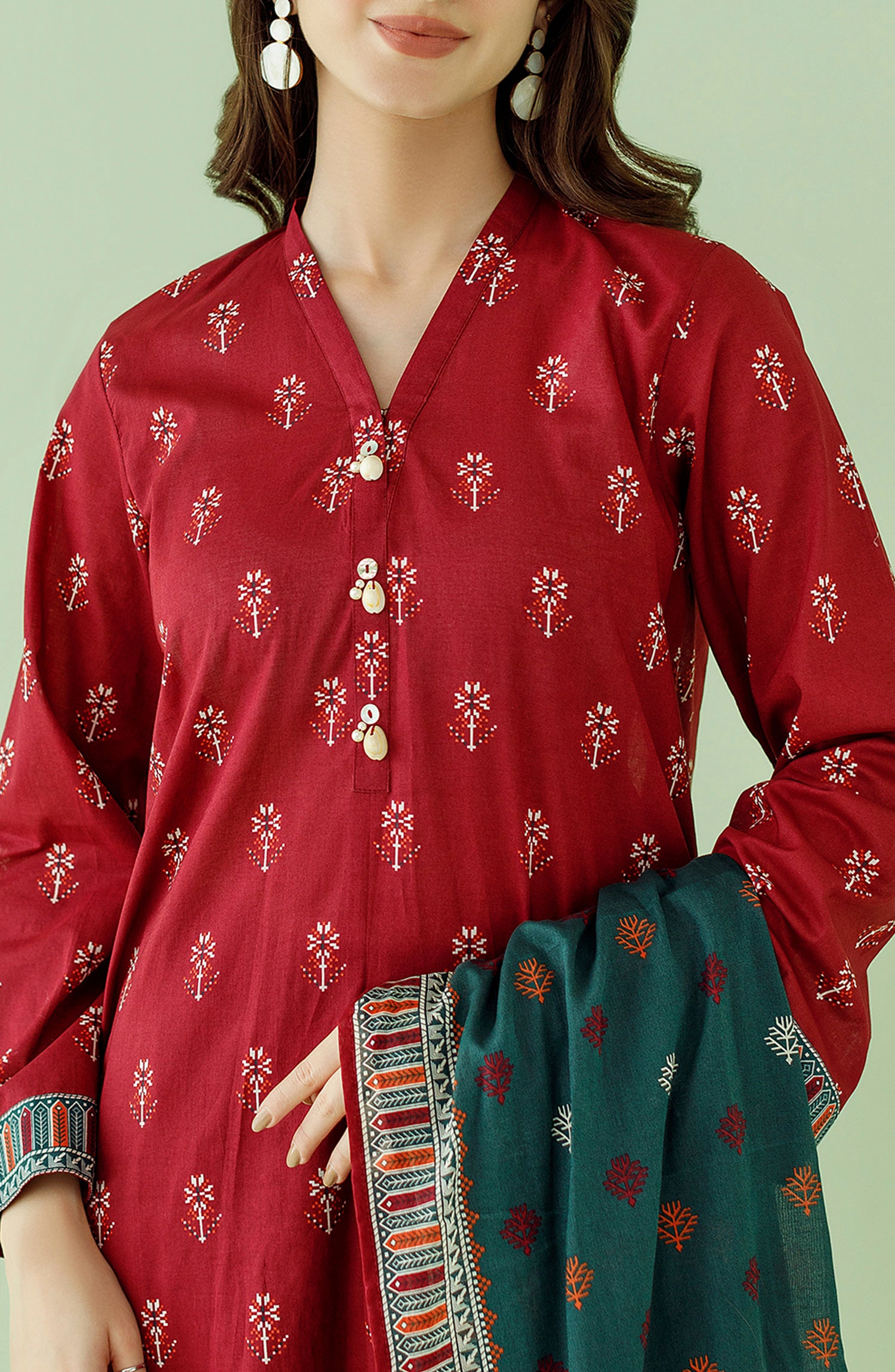 OTL-23-360/U RED LAWN Women UNSTITCHED SHIRT DUPATTA PANTS