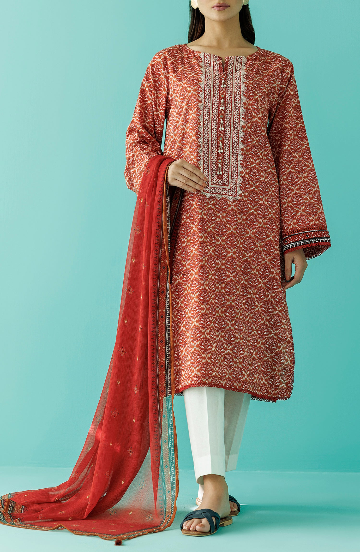 NRDS-24-020/U RUST LAWN  UNSTITCHED SHIRT DUPATTA