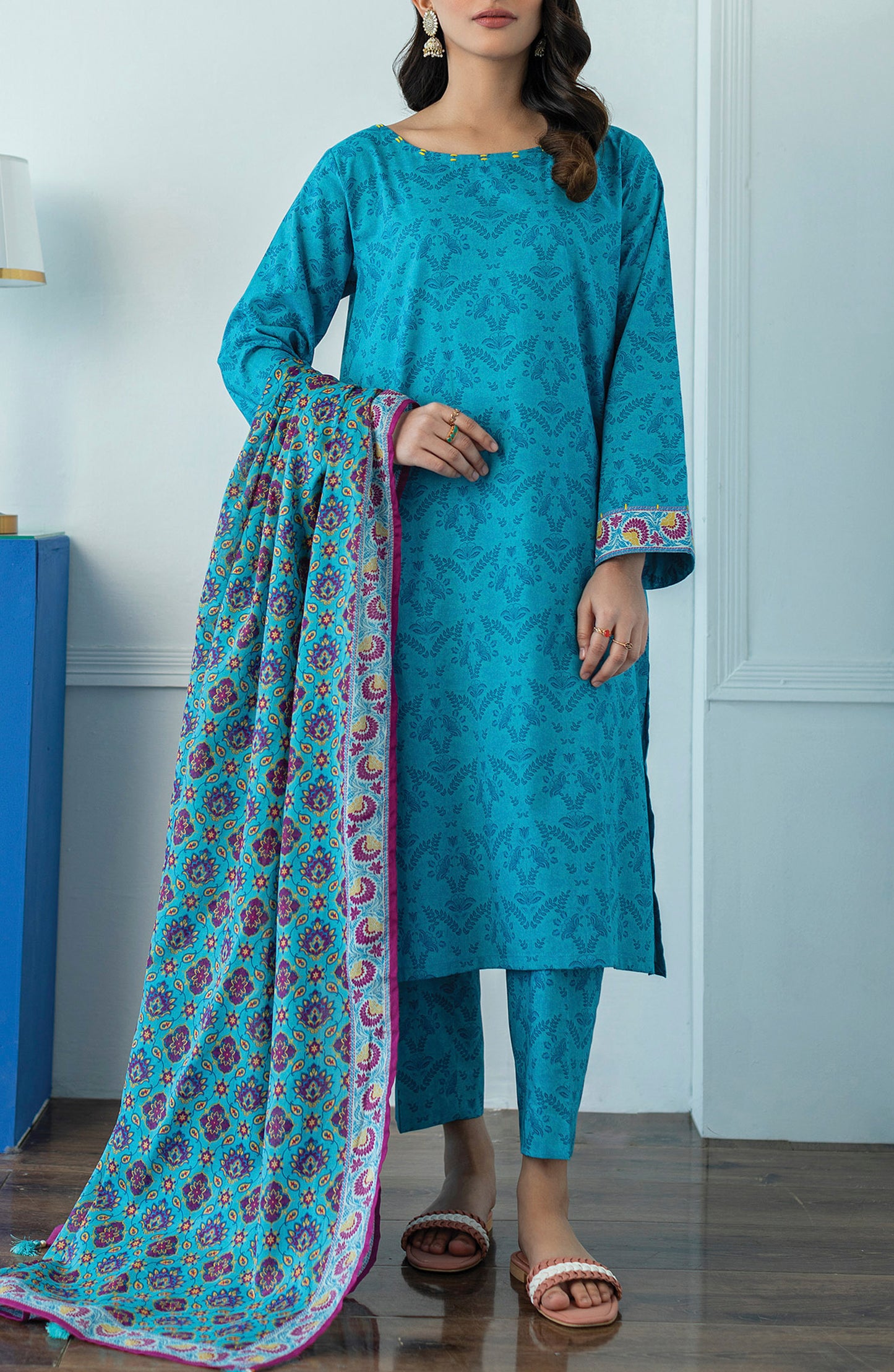 OTL-23-087/U TURQUOISE LAWN  UNSTITCHED SHIRT DUPATTA PANTS