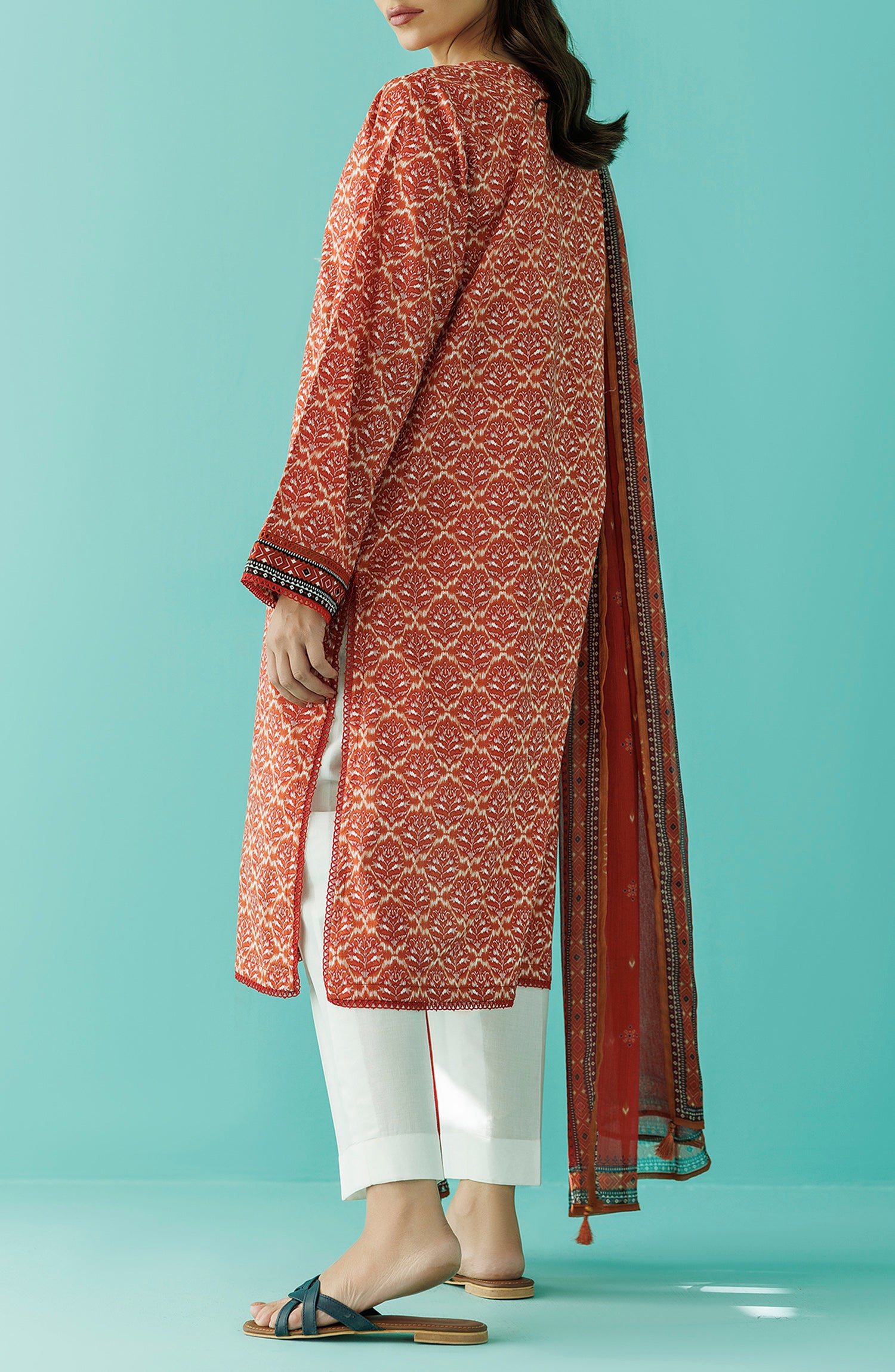 NRDS-24-020/U RUST LAWN  UNSTITCHED SHIRT DUPATTA