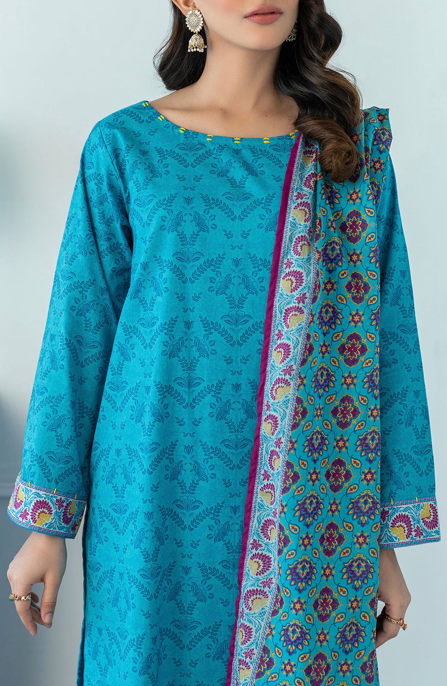 OTL-23-087/U TURQUOISE LAWN  UNSTITCHED SHIRT DUPATTA PANTS