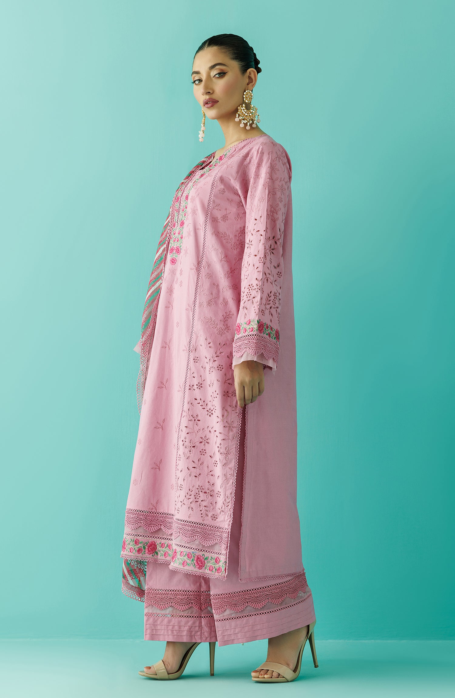 Unstitched 3 Piece Embroidered Lawn Shirt , Cambric Pant and Chiffon Dupatta (OTL-24-031/U PINK)