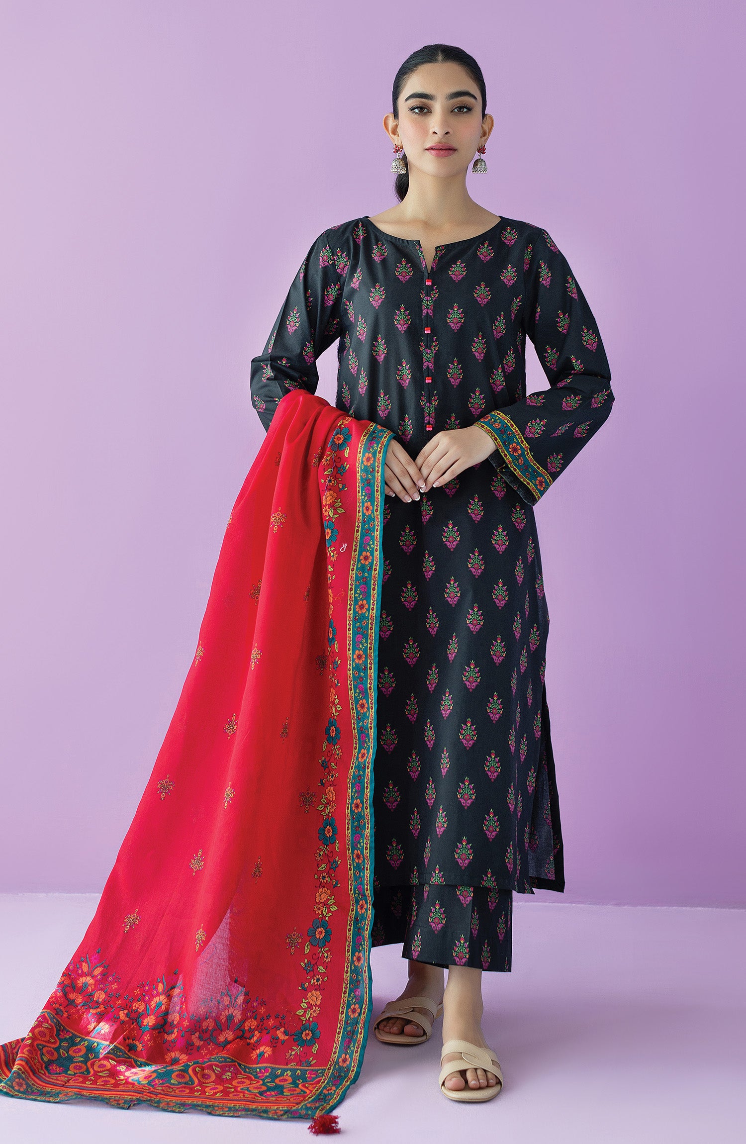 OTL-23-161/U BLACK LAWN  UNSTITCHED SHIRT DUPATTA PANTS