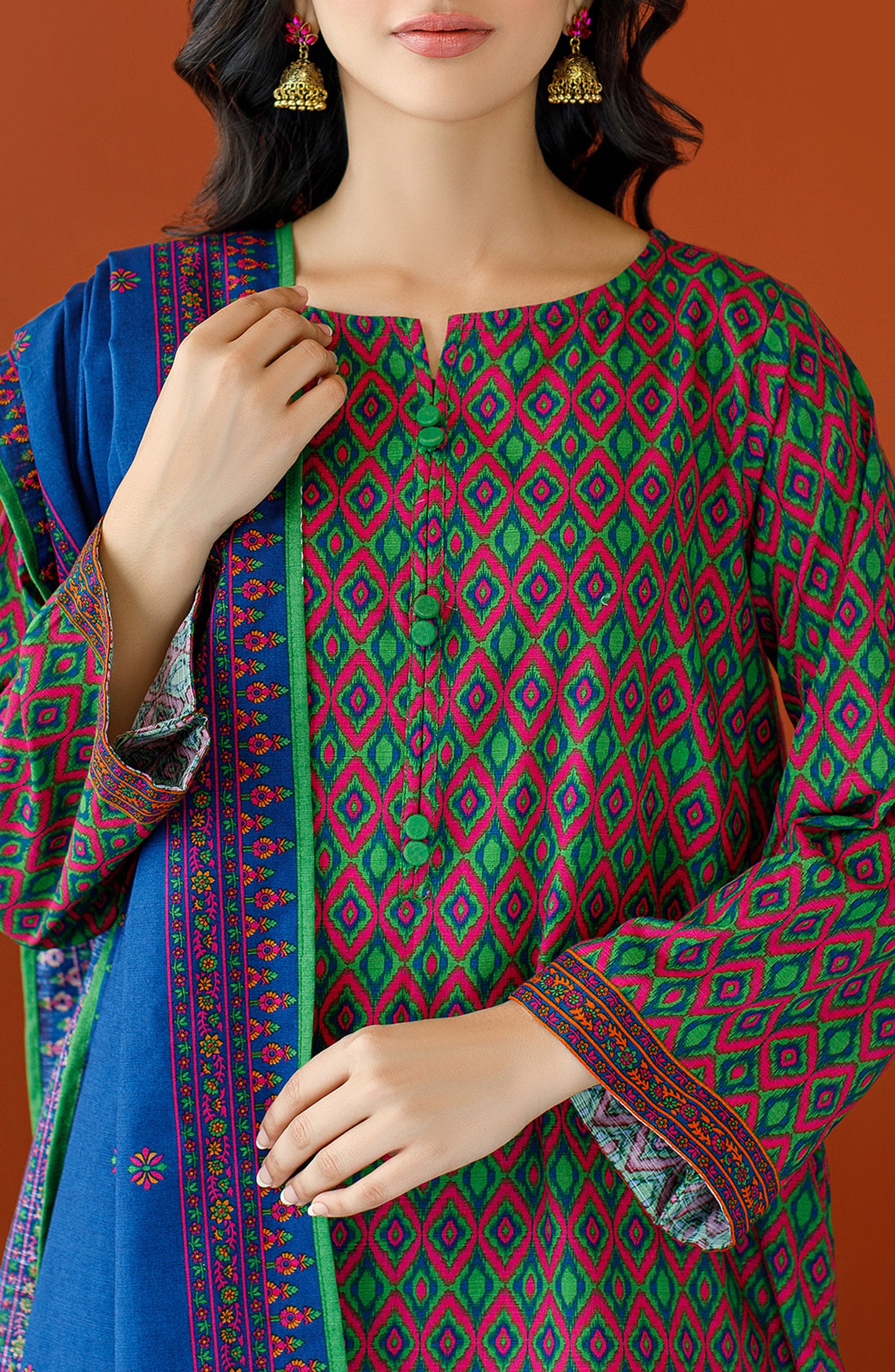 OTL-23-307/U GREEN KHADDAR Women UNSTITCHED SHIRT DUPATTA PANTS