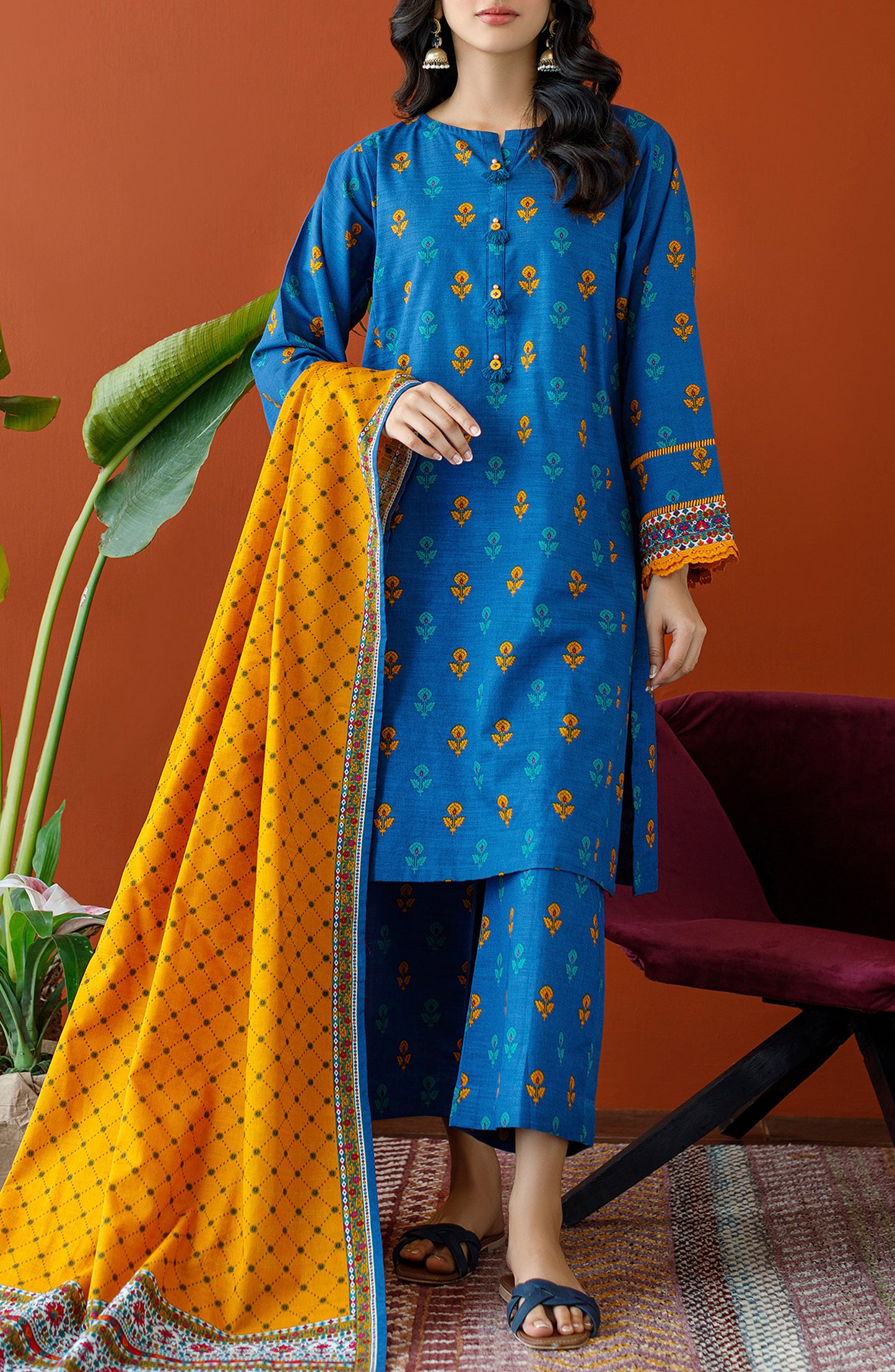 OTL-23-227/U BLUE KHADDAR Women UNSTITCHED SHIRT DUPATTA PANTS