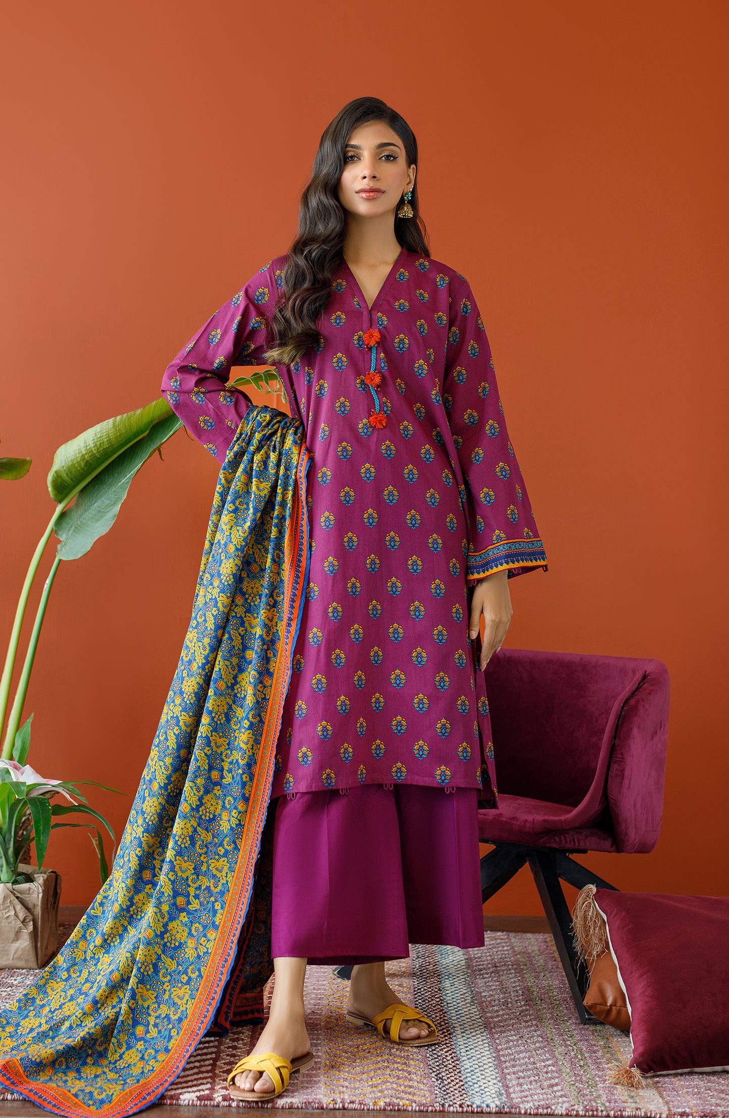 OTL-23-320/U PURPLE LAWN Women UNSTITCHED SHIRT DUPATTA PANTS