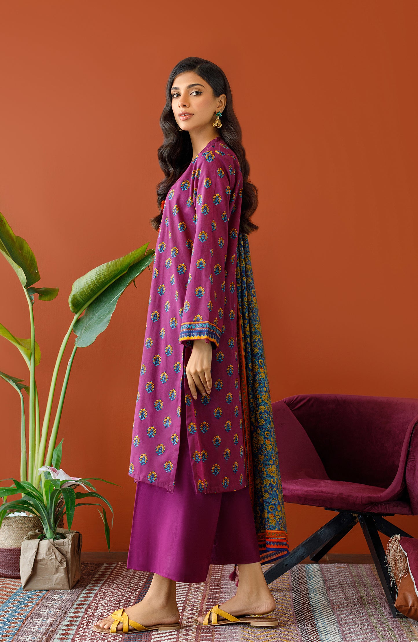 OTL-23-320/U PURPLE CAMBRIC Women UNSTITCHED SHIRT DUPATTA PANTS