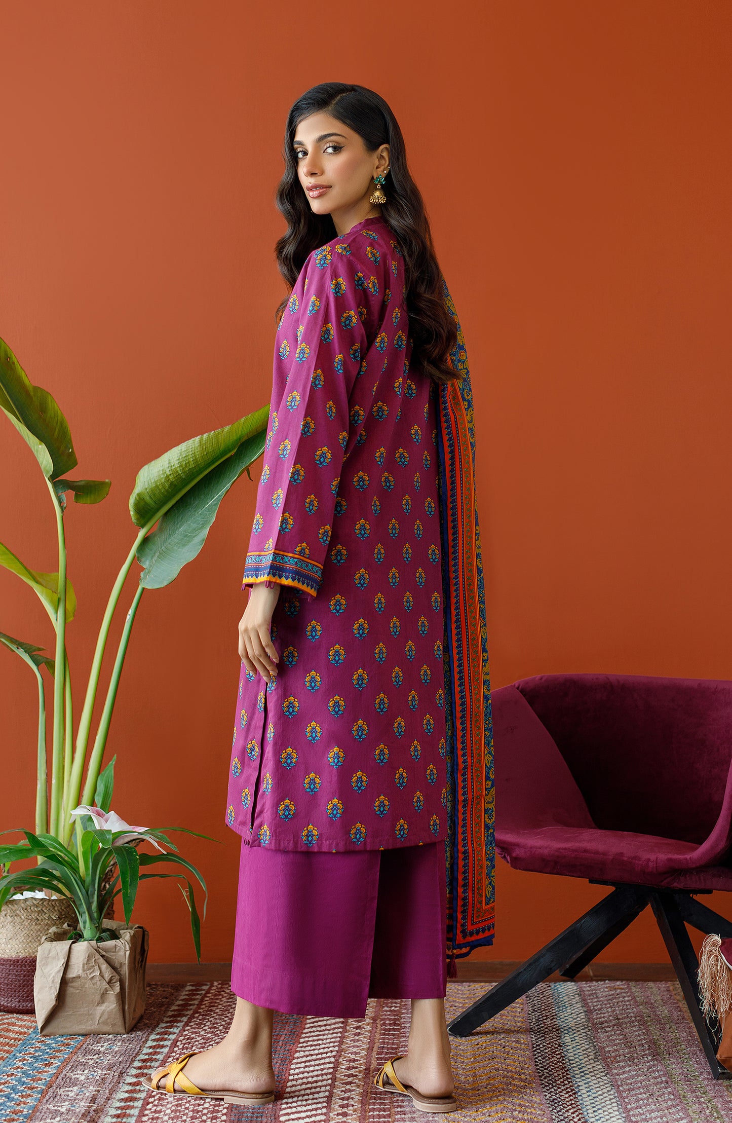 OTL-23-320/U PURPLE CAMBRIC Women UNSTITCHED SHIRT DUPATTA PANTS