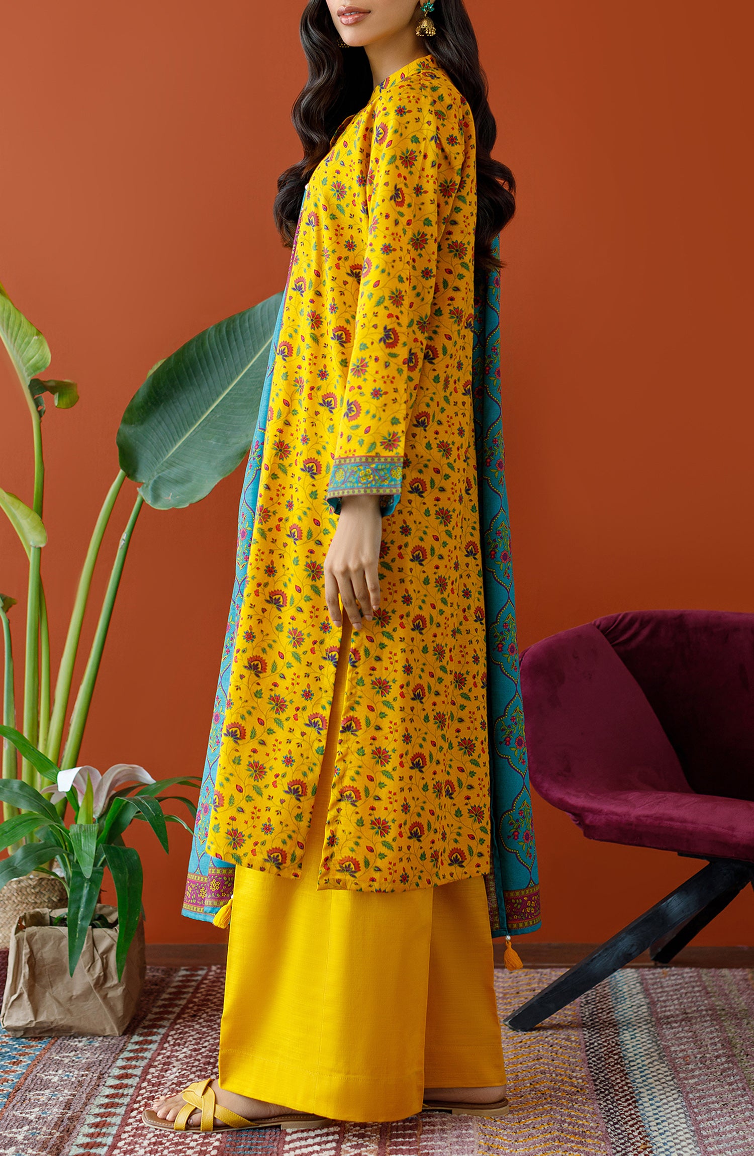 OTL-23-336/U YELLOW KHADDAR Women UNSTITCHED SHIRT DUPATTA PANTS