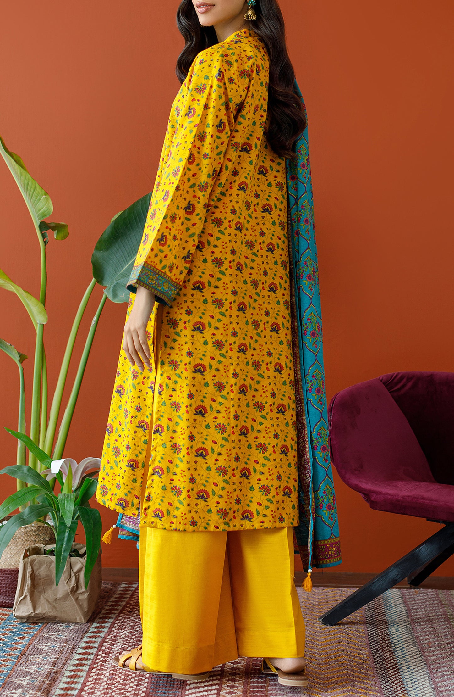 OTL-23-336/U YELLOW KHADDAR Women UNSTITCHED SHIRT DUPATTA PANTS