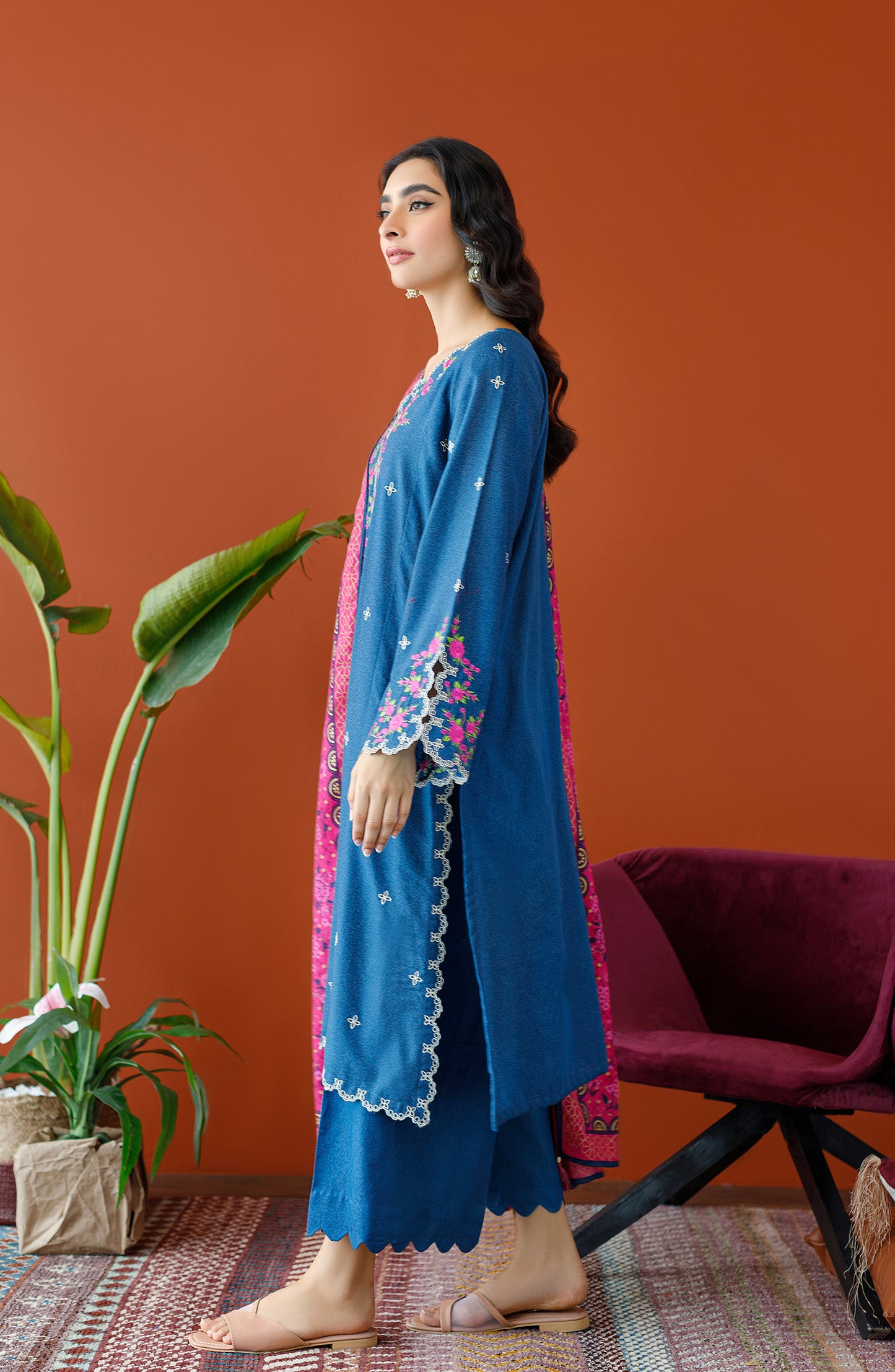 OTL-23-275/U BLUE KARANDI Women UNSTITCHED SHIRT DUPATTA PANTS